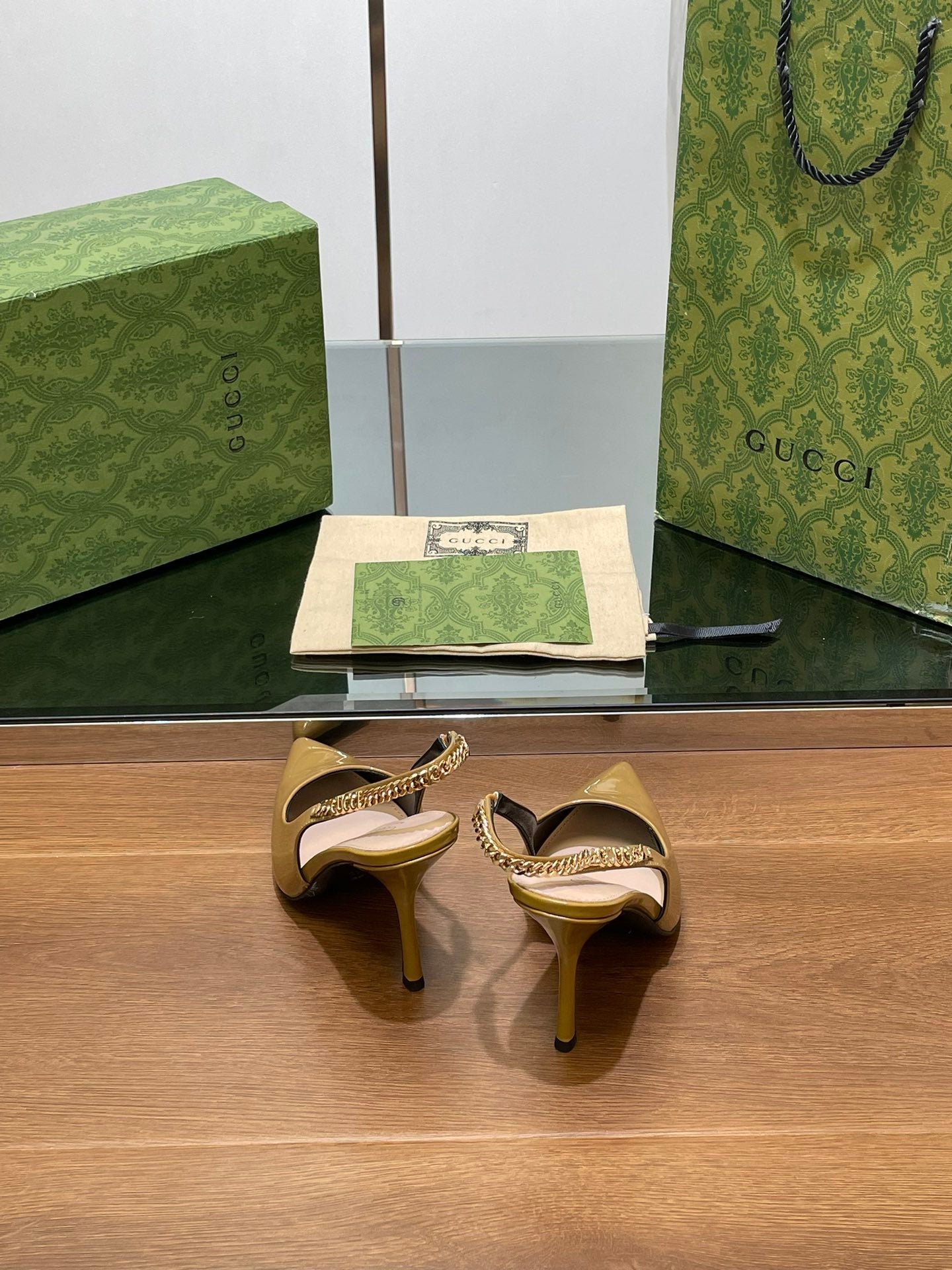 GG HIGH SLINGBACK 10.5 CM IN DIJON YELLOW GLOSSY CALFSKIN