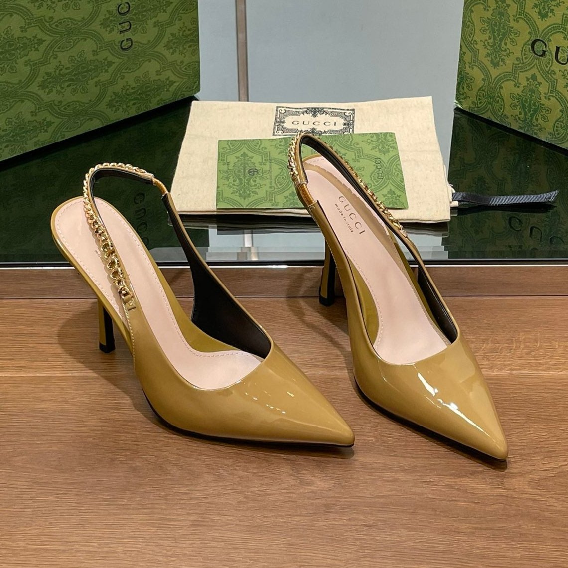 GG HIGH SLINGBACK 10.5 CM IN DIJON YELLOW GLOSSY CALFSKIN