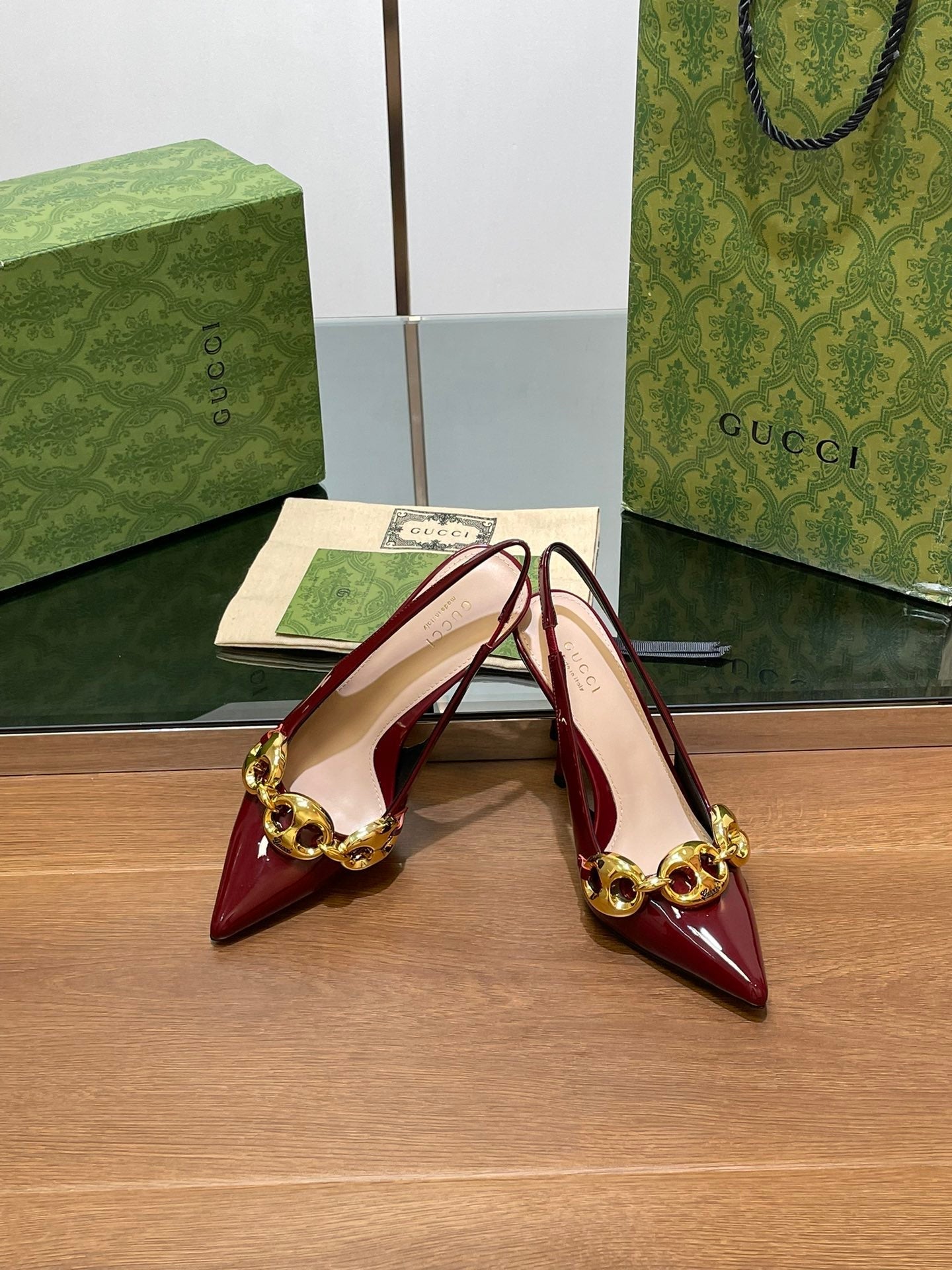 GG HIGH SLINGBACK 10.5 CM IN WINE RED GLOSSY CALFSKIN
