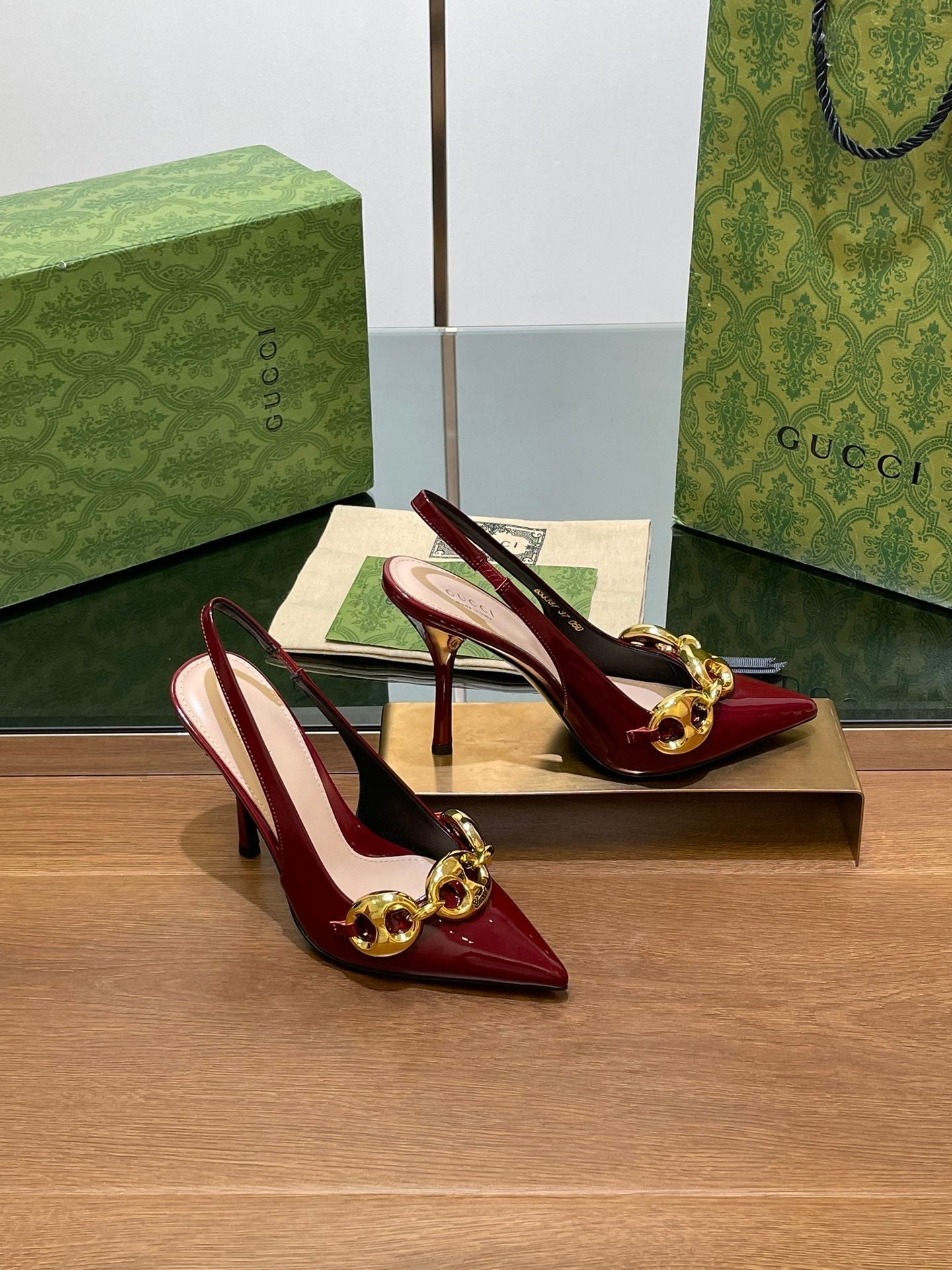 GG HIGH SLINGBACK 10.5 CM IN WINE RED GLOSSY CALFSKIN