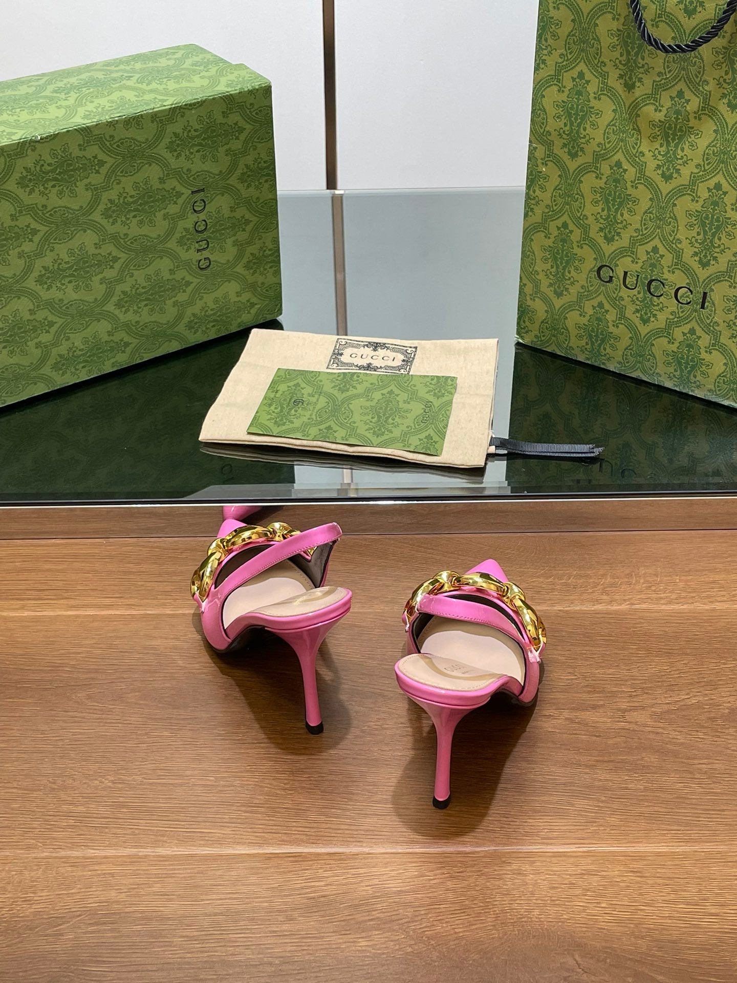 GG HIGH SLINGBACK 10.5 CM IN FUSICA PINK GLOSSY CALFSKIN