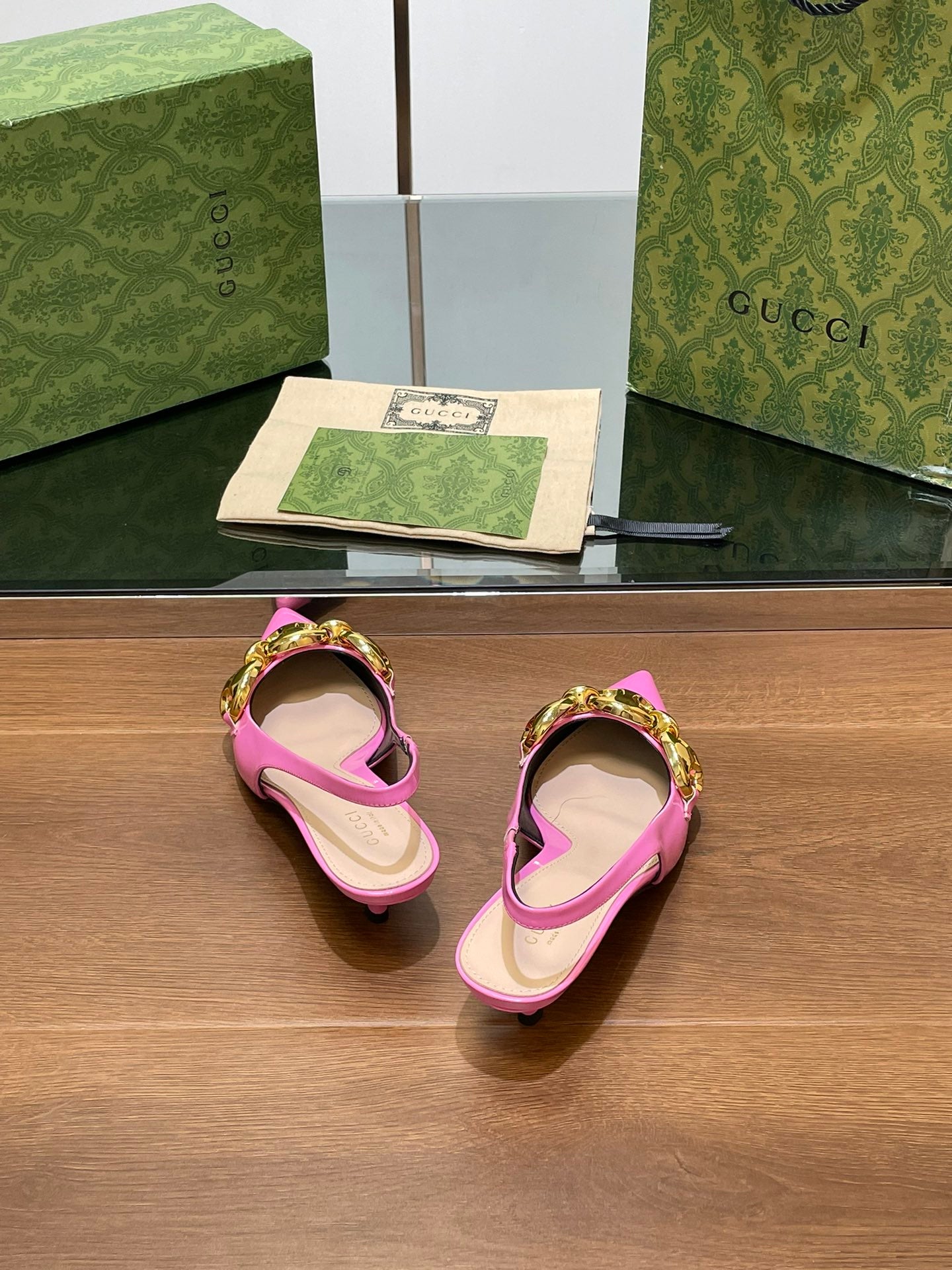 GG MID-HEELED SLINGBACK 4.5 CM IN FUSICA PINK GLOSSY CALFSKIN