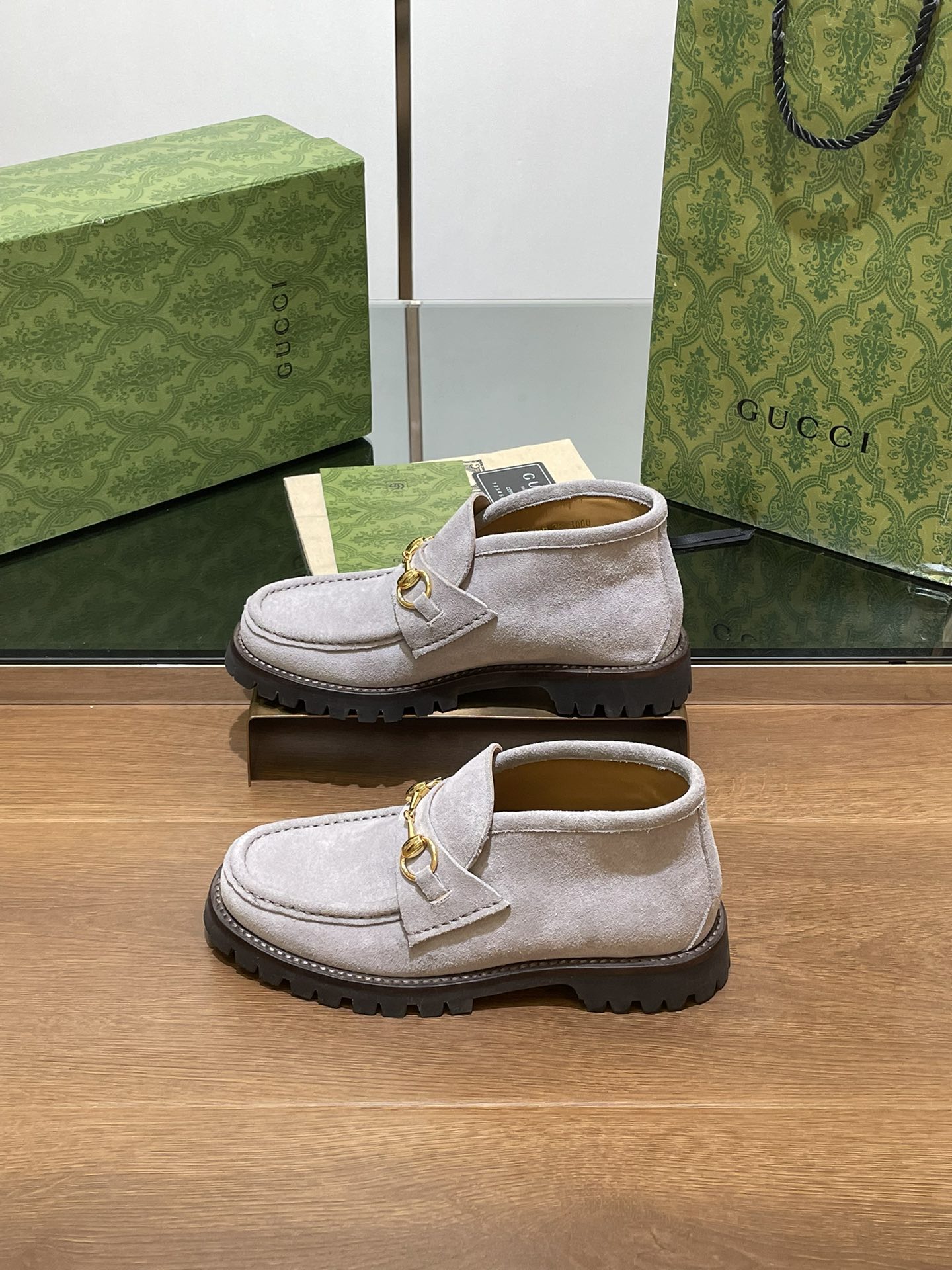 GG Ankle Boot With Horsebit 15 Grey Suede