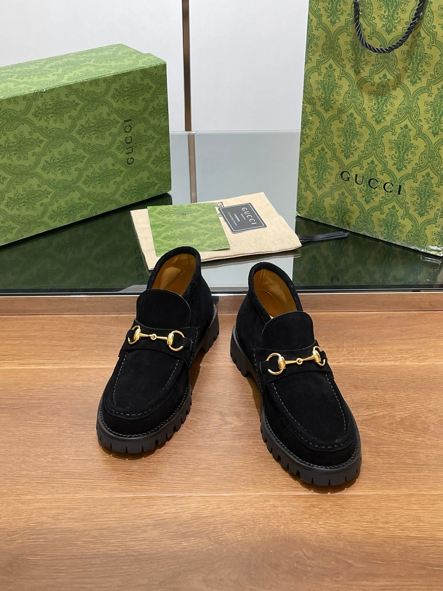 GG Ankle Boot With Horsebit 15 Black Suede