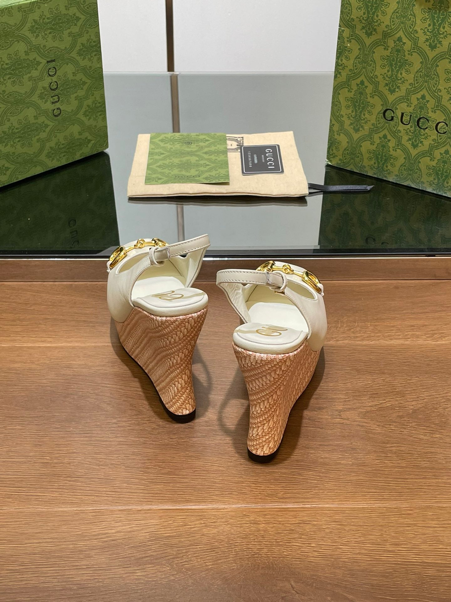 GG WEDGE PLATFORM IN WHITE CALFSKIN