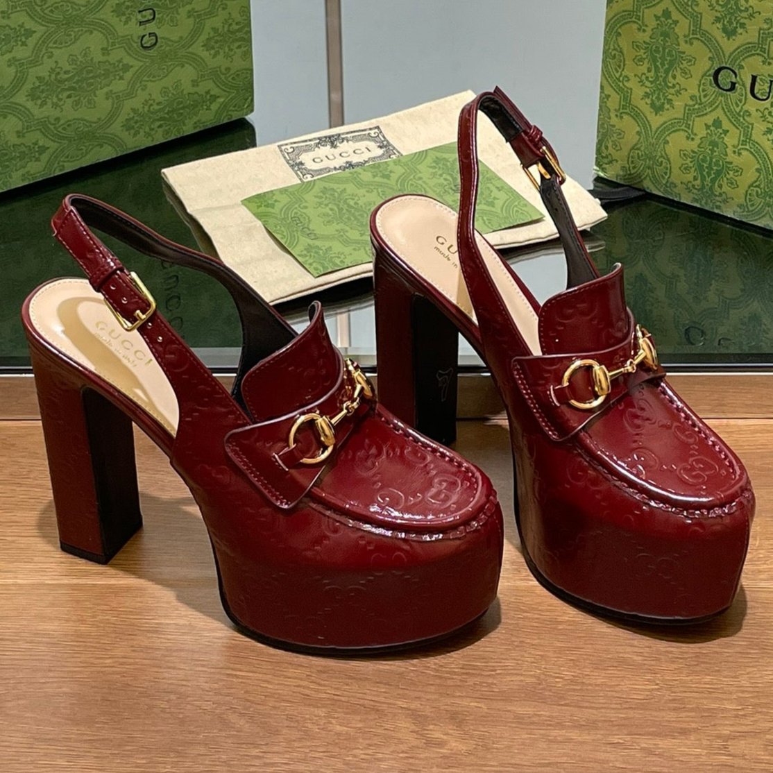 GG WOMEN'S HORSEBIT PLATFORM SLINGBACK IN  ROSSO ANCORA RED CALFSKIN