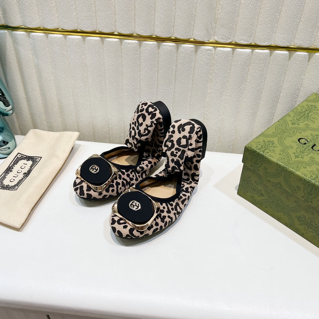 GG BALLET SUPER SLIM LEOPARD PATTERN LAMBSKIN