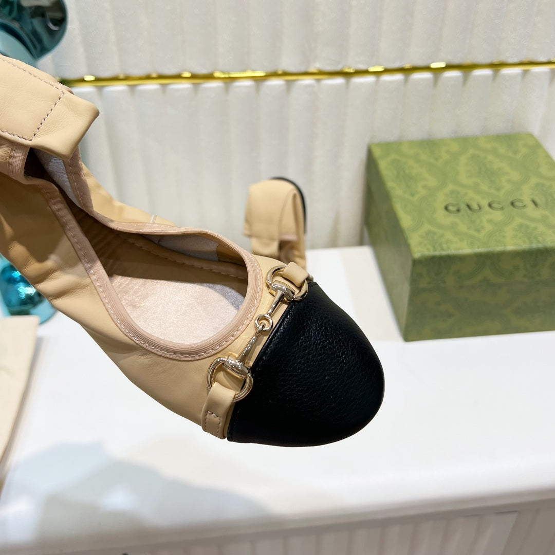 GG BALLET SUPER SLIM BUCKLE BLACK AND CREAM LAMBSKIN