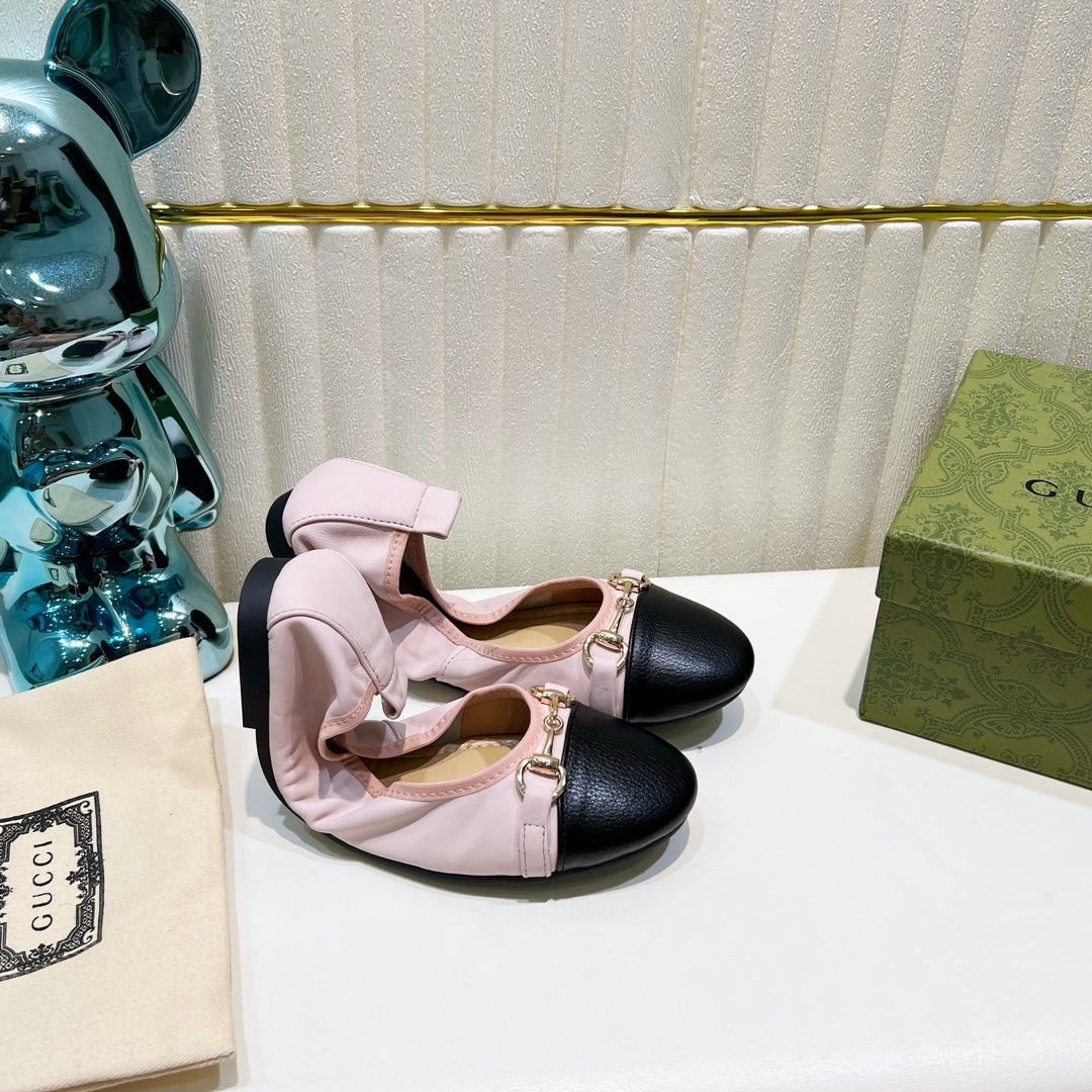 GG BALLET SUPER SLIM BUCKLE PASTEL PINK AND BLACK LAMBSKIN