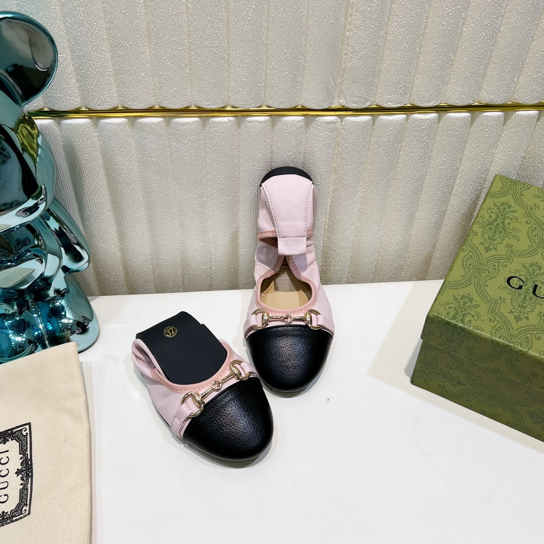 GG BALLET SUPER SLIM BUCKLE PASTEL PINK AND BLACK LAMBSKIN