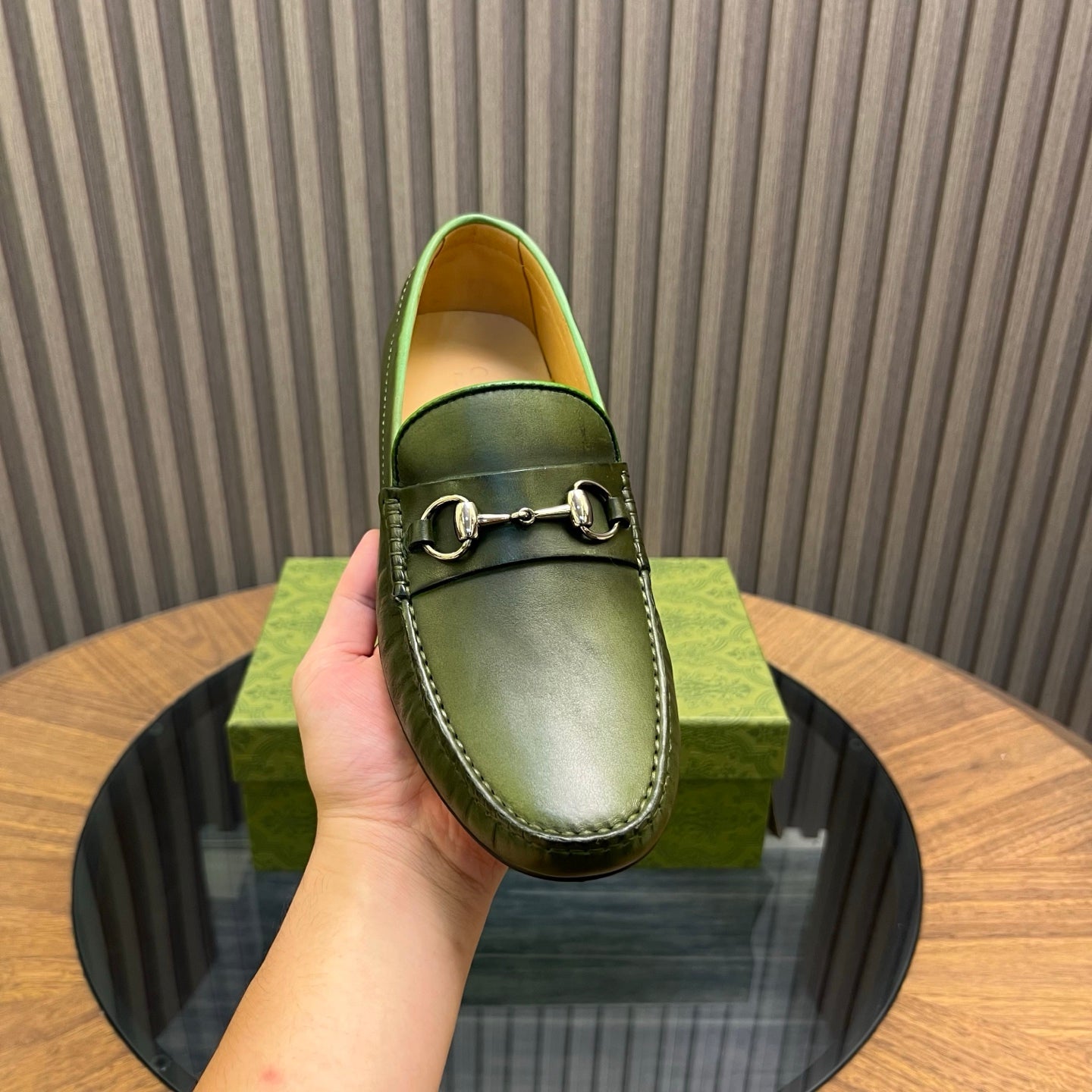 GG Men's Loafer Green Cowhide 731293