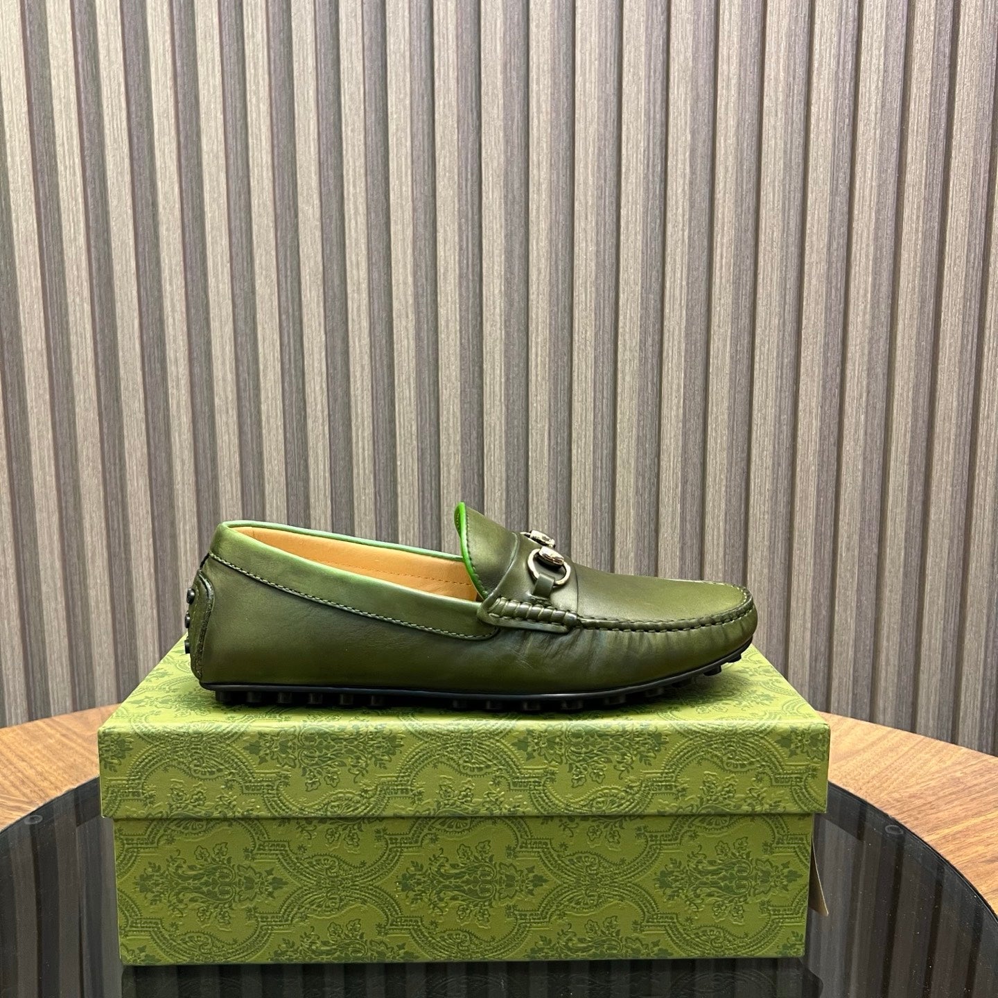 GG Men's Loafer Green Cowhide 731293