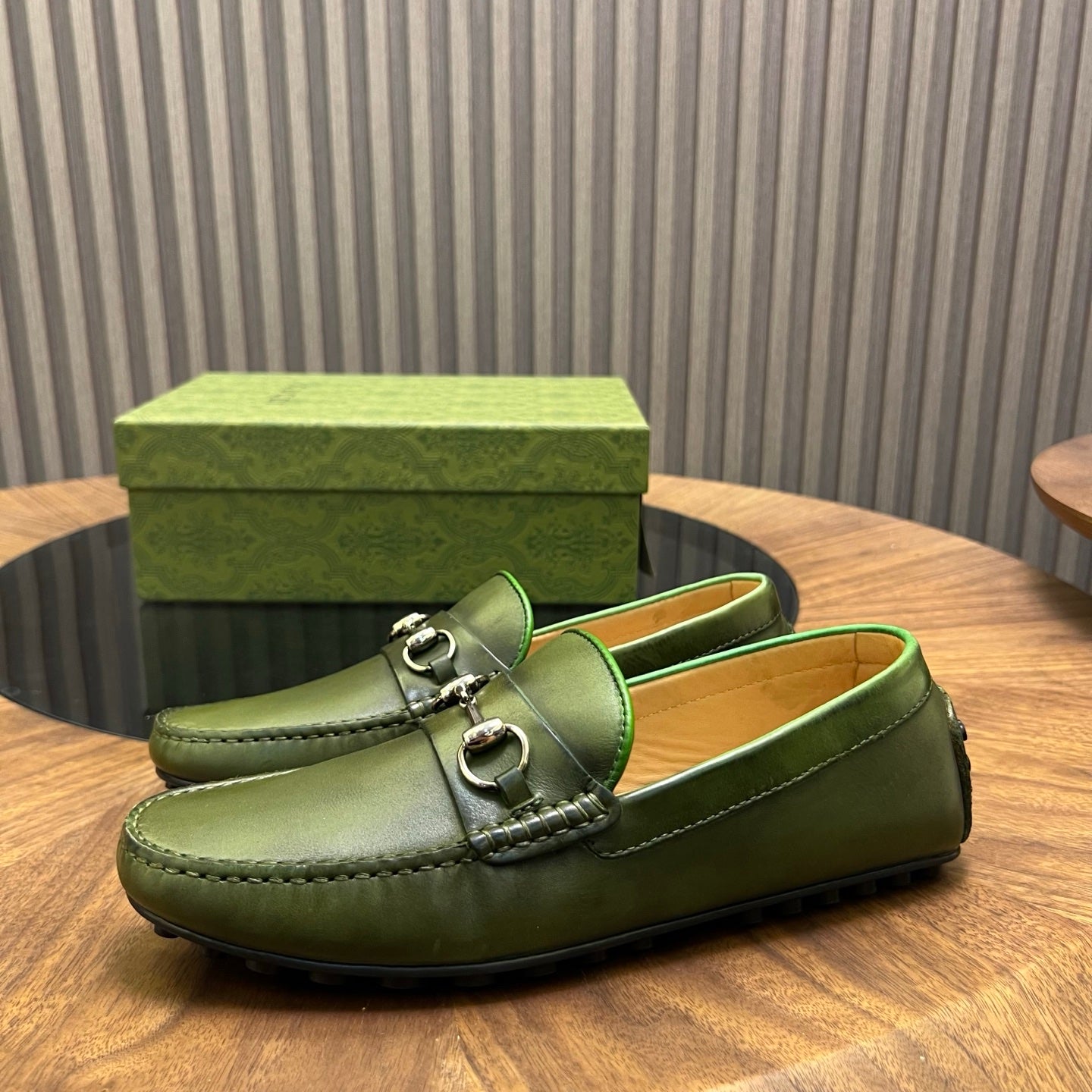 GG Men's Loafer Green Cowhide 731293