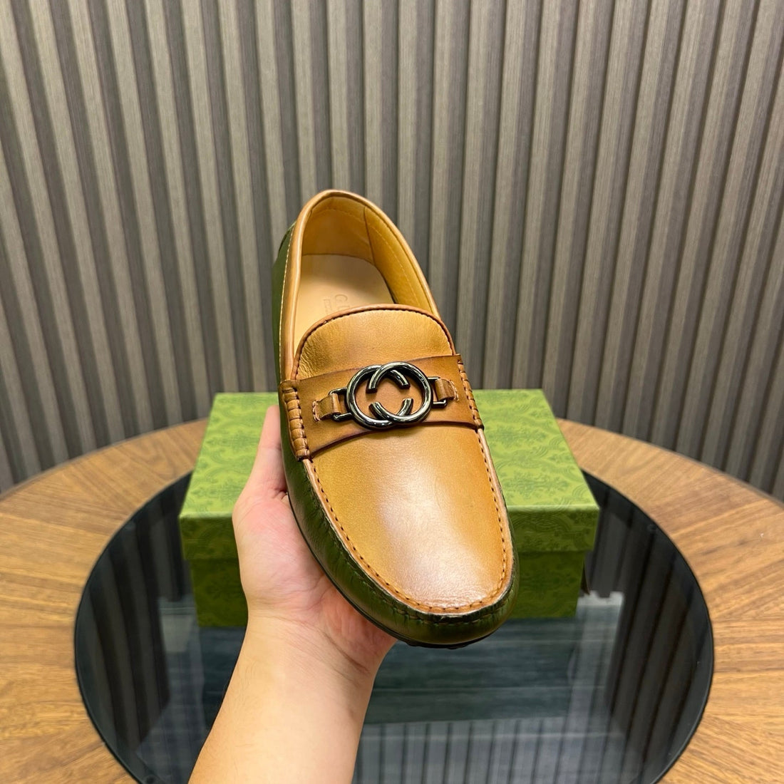 GG Men's Loafer Brown mix Green Cowhide 731297