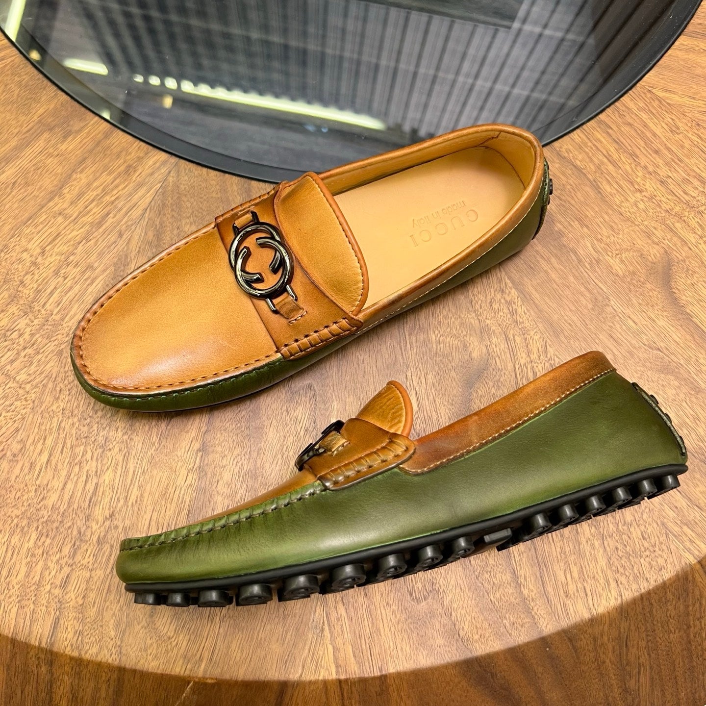GG Men's Loafer Brown mix Green Cowhide 731297