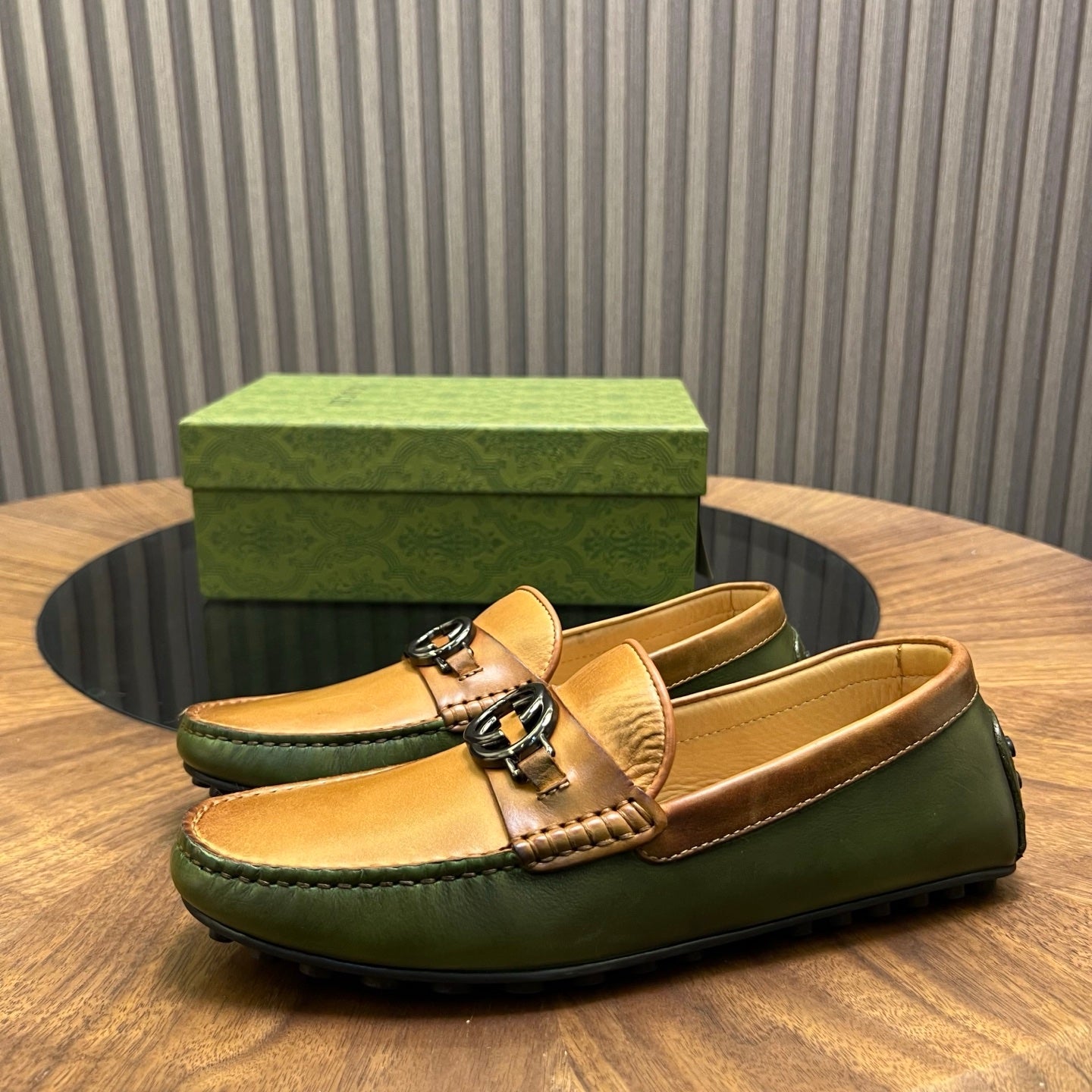 GG Men's Loafer Brown mix Green Cowhide 731297