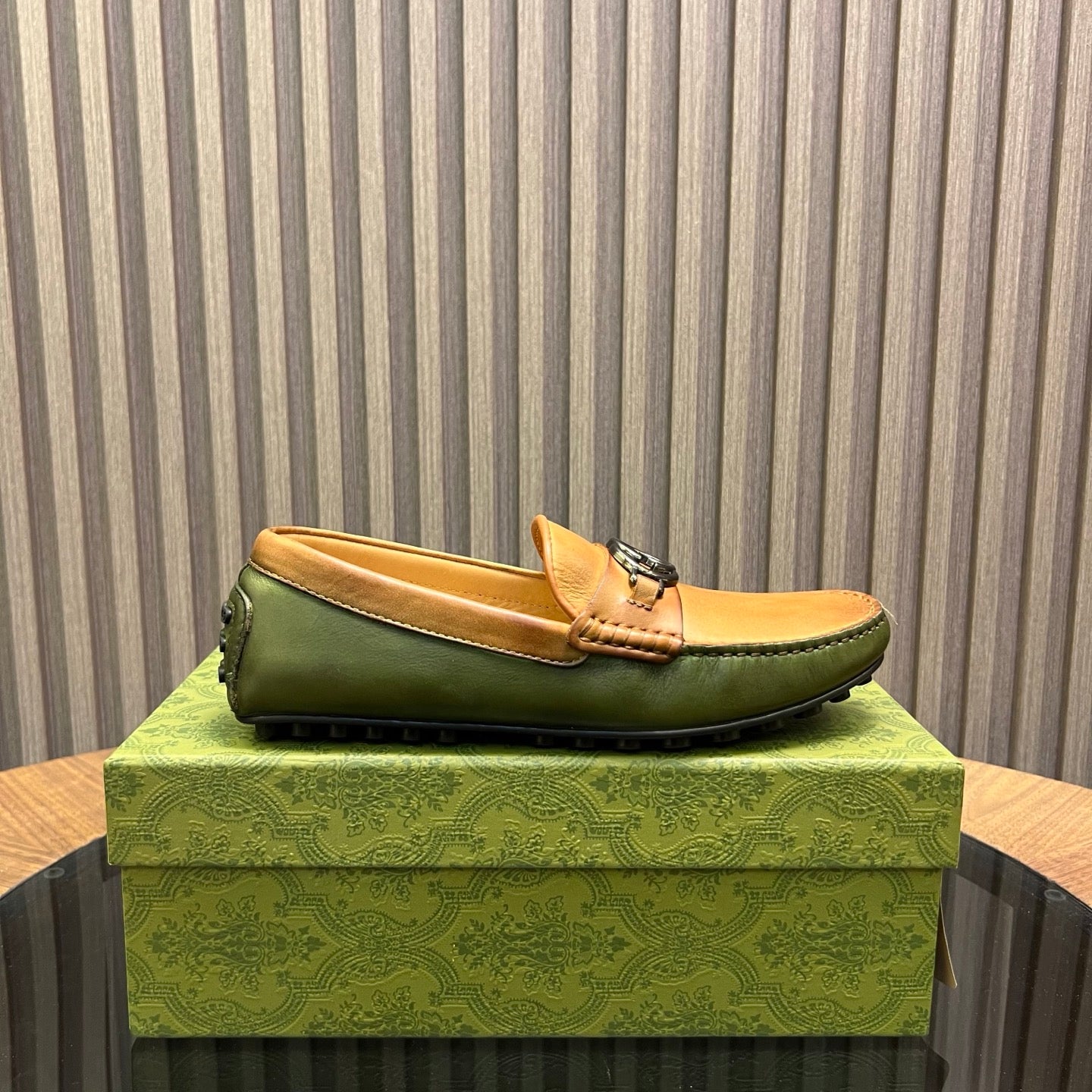 GG Men's Loafer Brown mix Green Cowhide 731297
