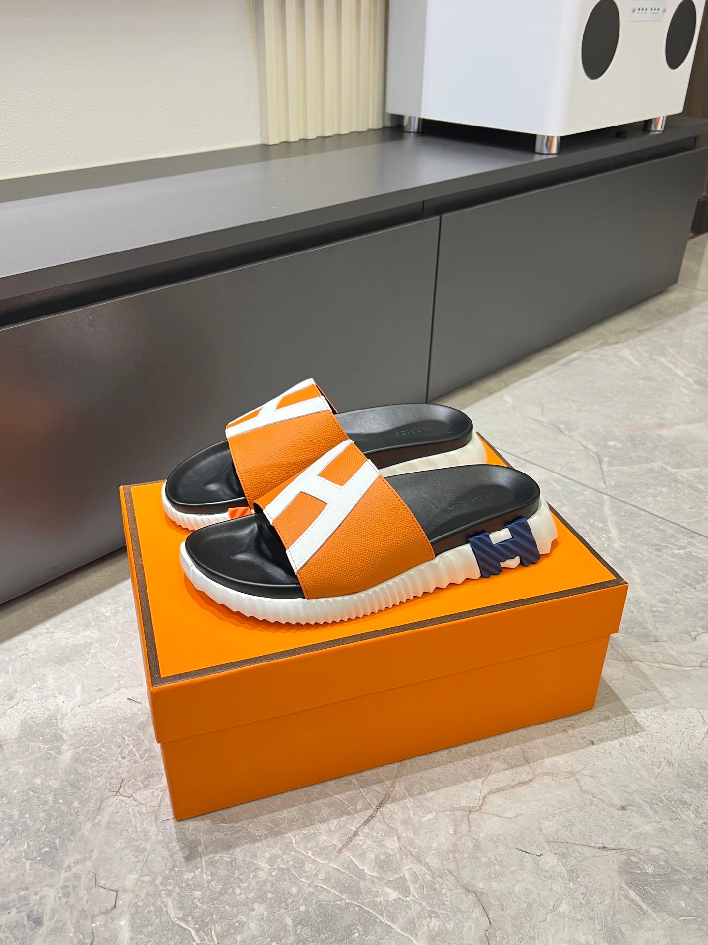 HM Men's Slide Orange Cowhide 590803