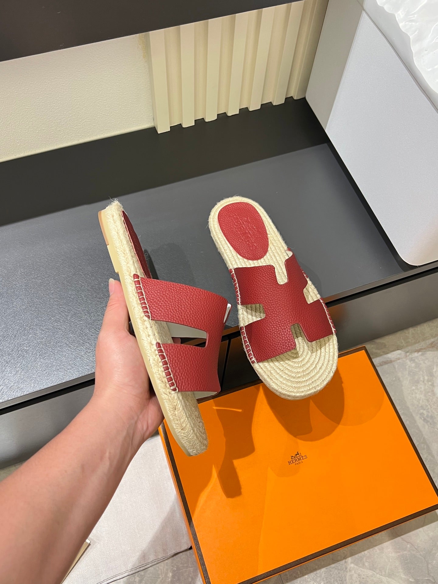 HM Men's Antigua Espadrille Slide Red Lambskin 590816