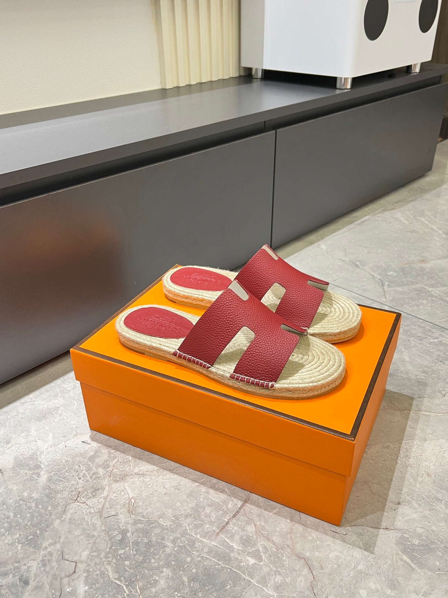 HM Men's Antigua Espadrille Slide Red Lambskin 590816