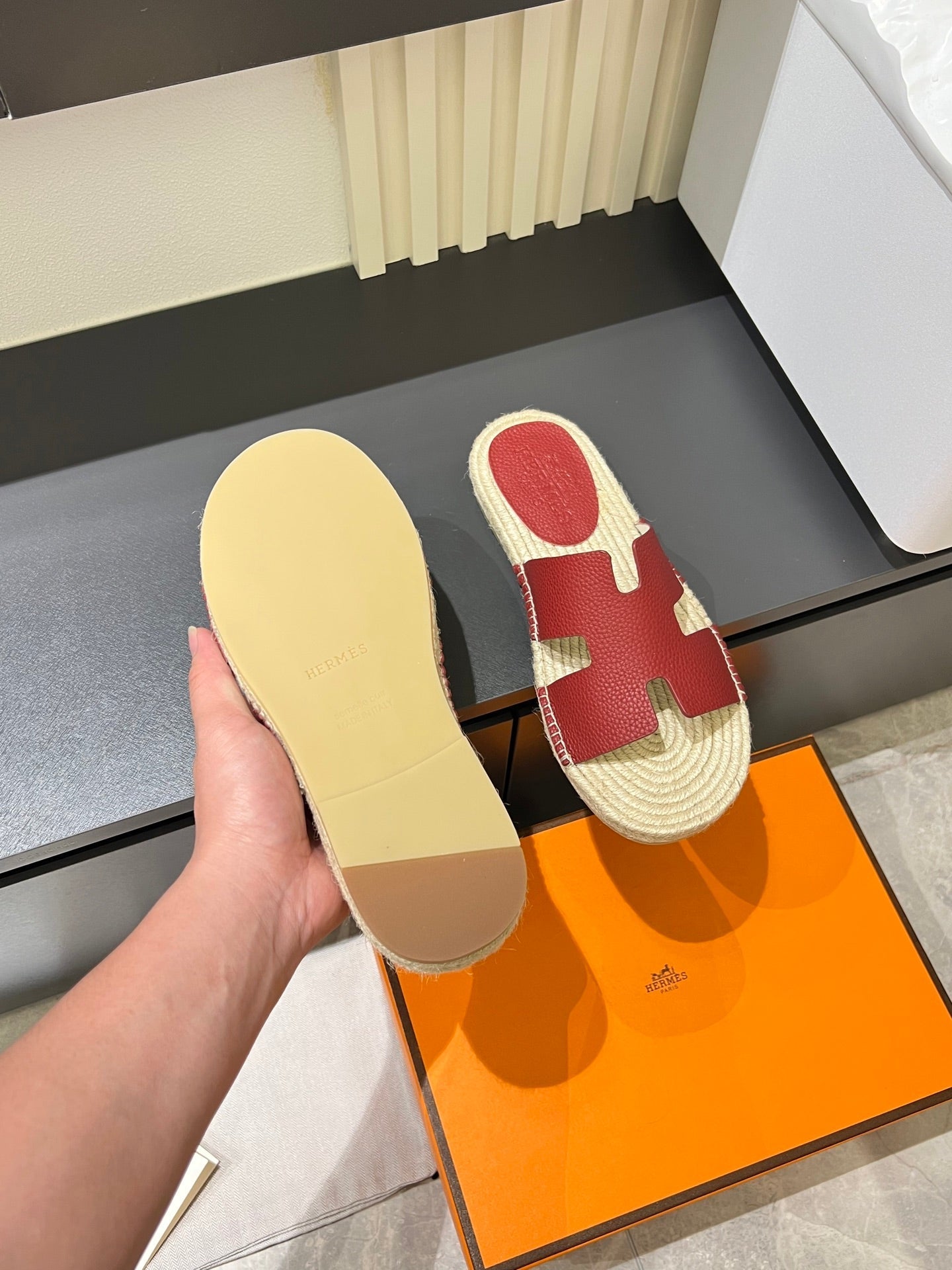 HM Men's Antigua Espadrille Slide Red Lambskin 590816