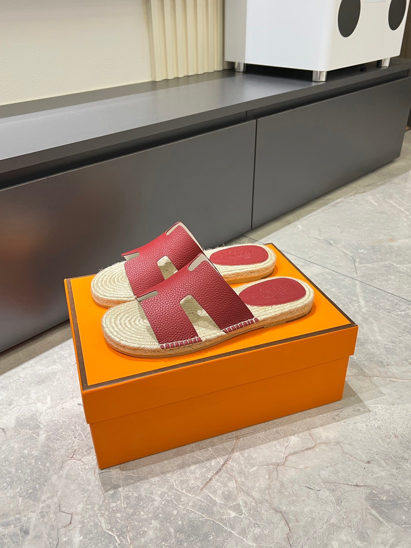 HM Men's Antigua Espadrille Slide Red Lambskin 590816