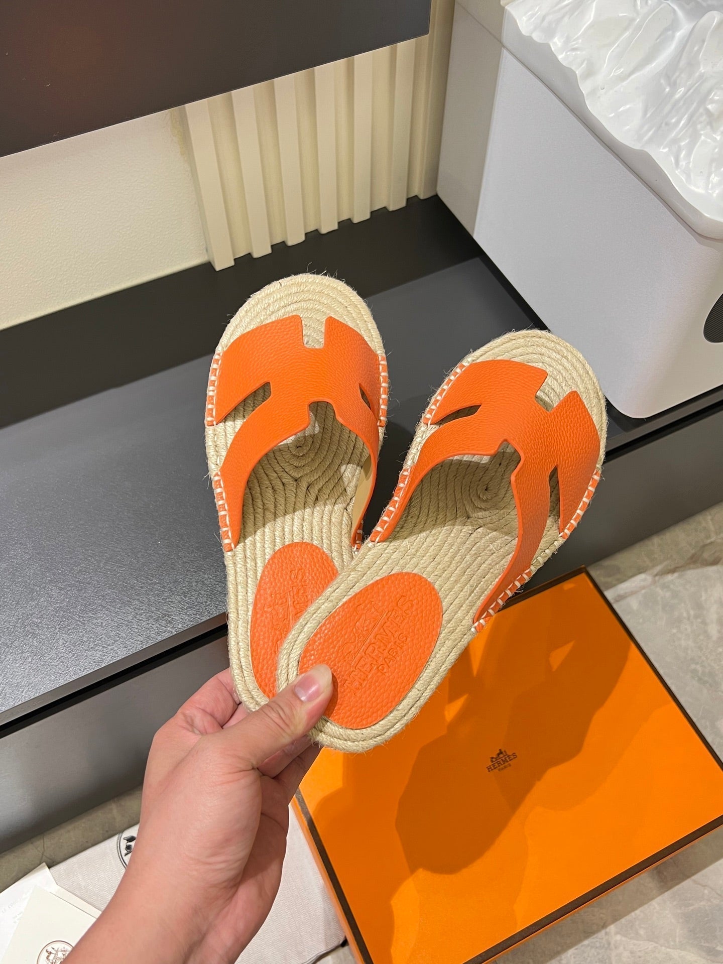 HM Men's Antigua Espadrille Slide Orange Lambskin 590821