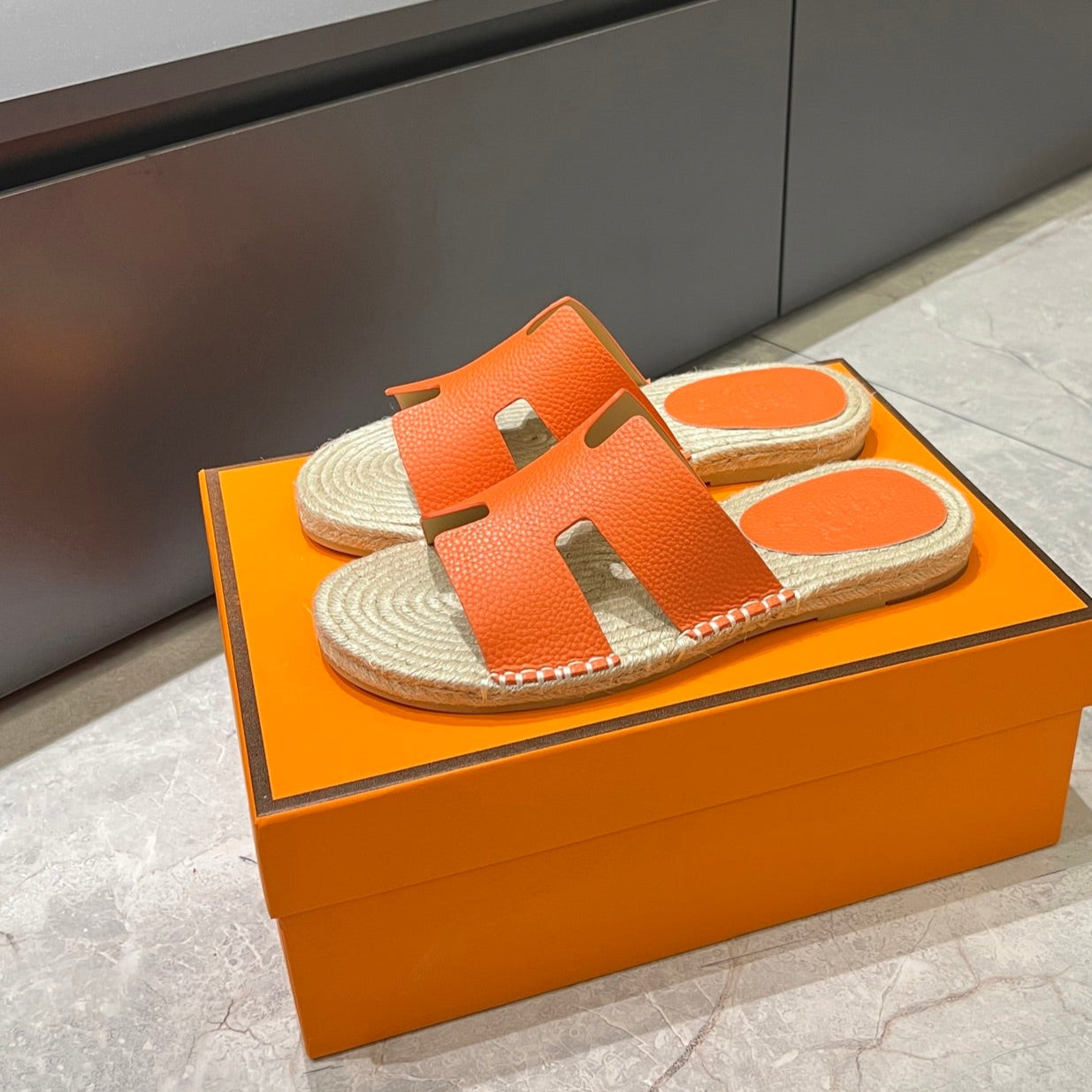 HM Men's Antigua Espadrille Slide Orange Lambskin 590821