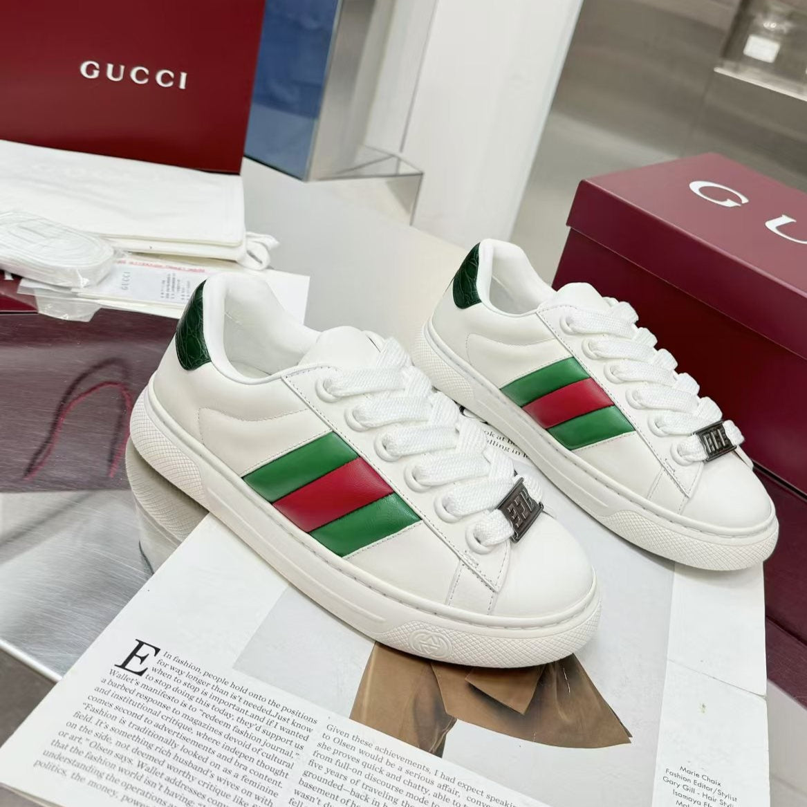 GG Men's ACE Sneaker White Cowhide 574741