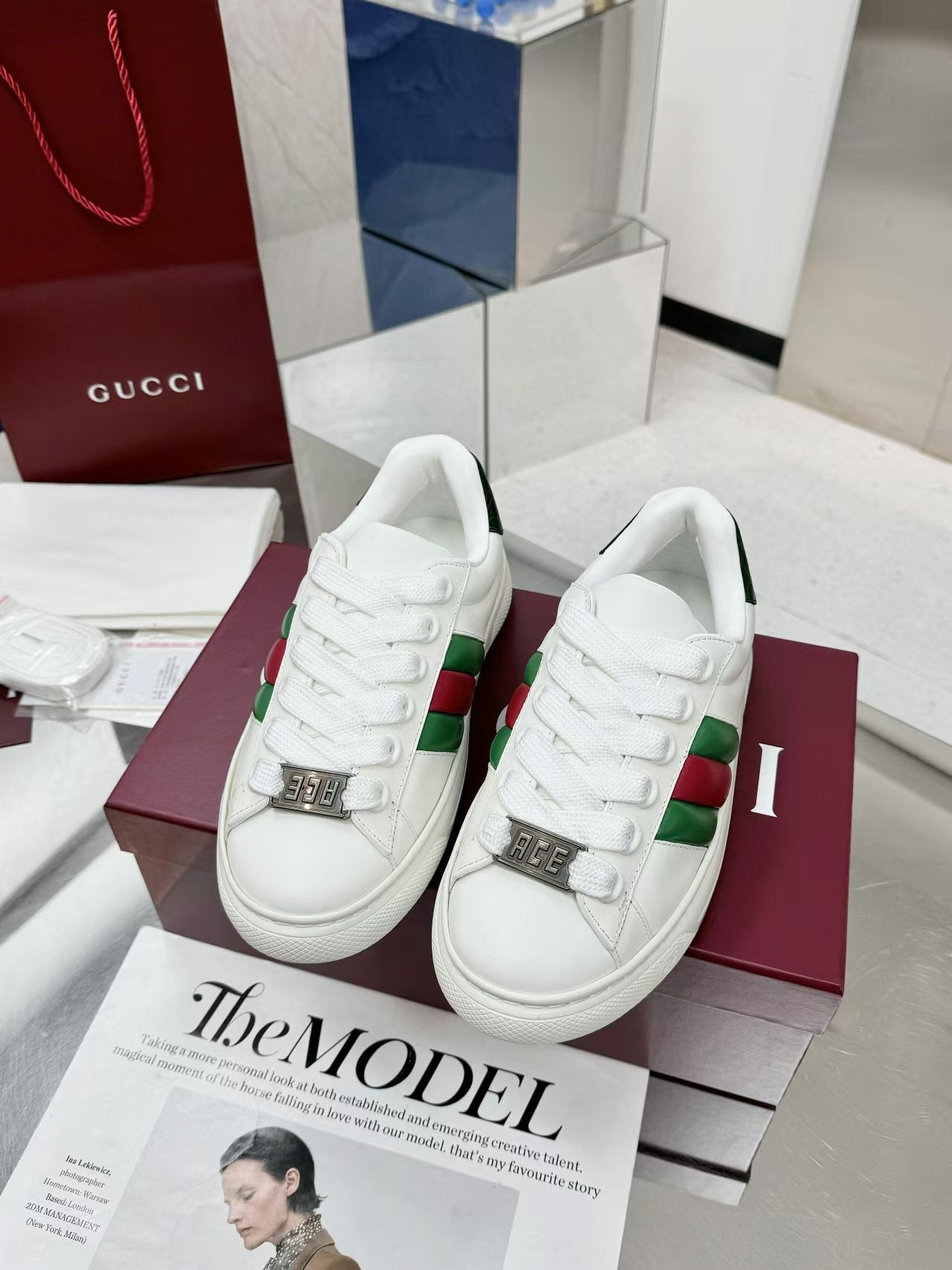 GG Men's ACE Sneaker White Cowhide 574741