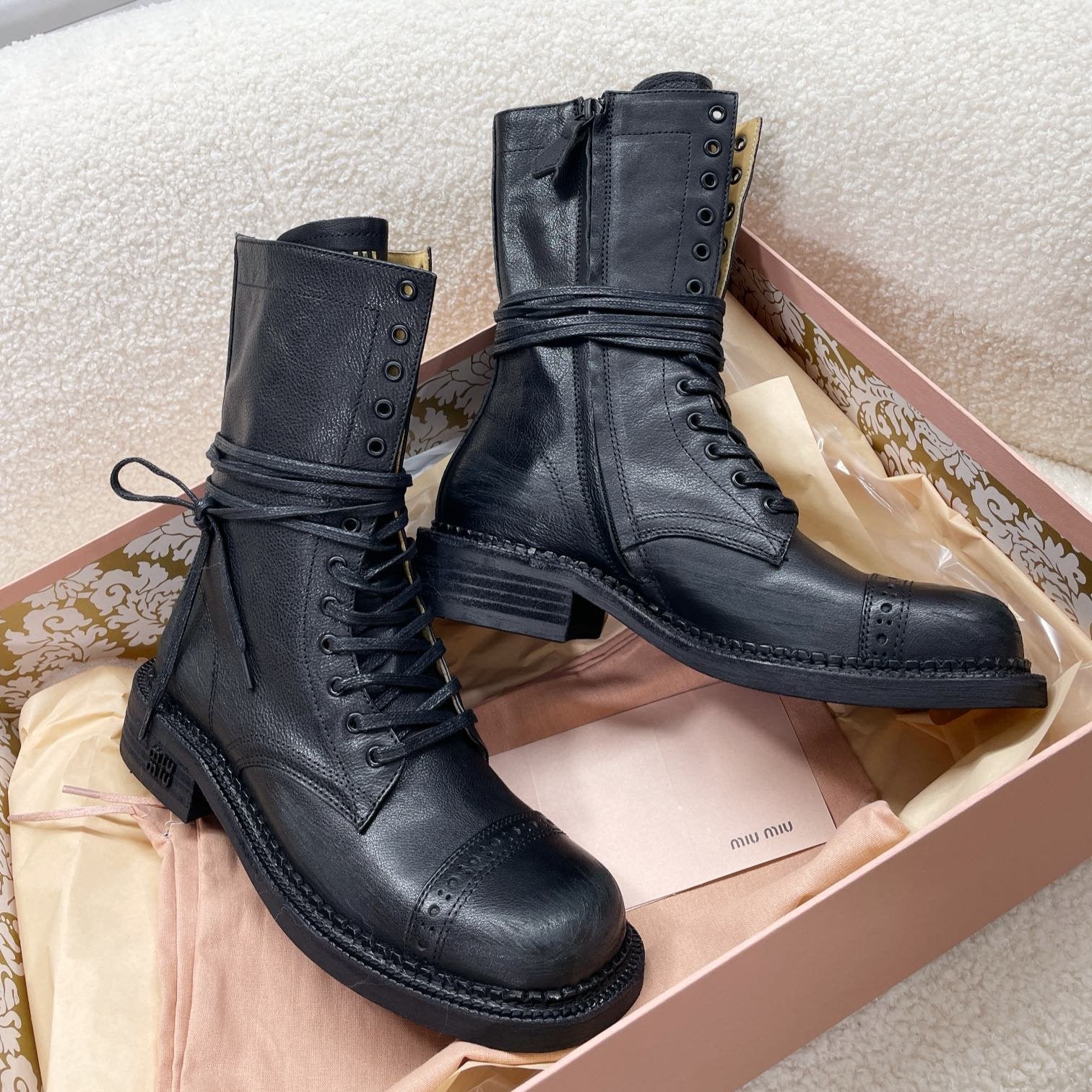 Miu Short Boots Matte Black calfskin