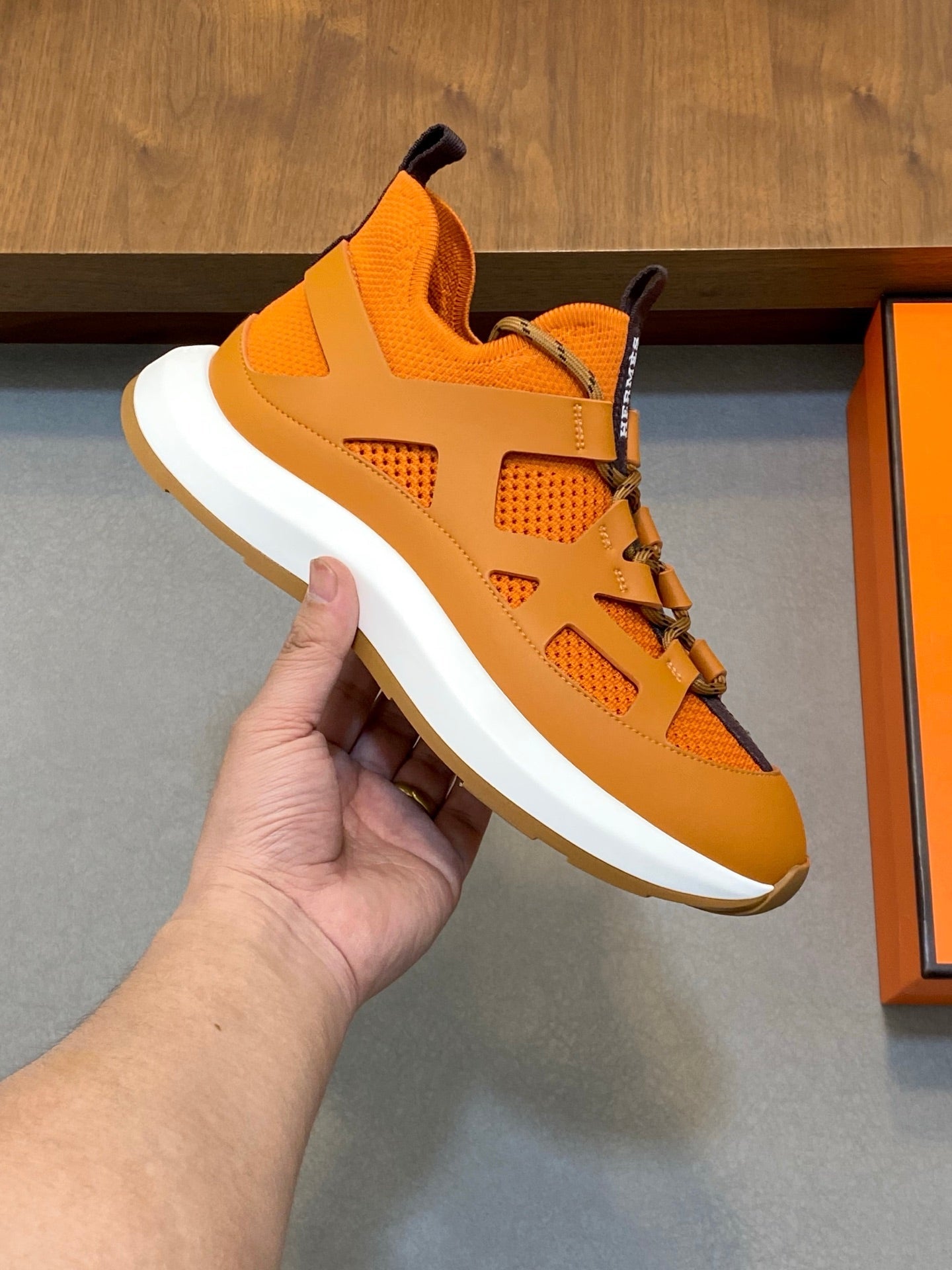 HM Men's Katana Sneaker Orange Calfskin 620163