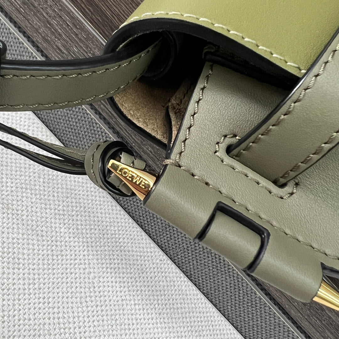 Mini Gate Dual bag in soft calfskin and jacquard Green smooth caflskin