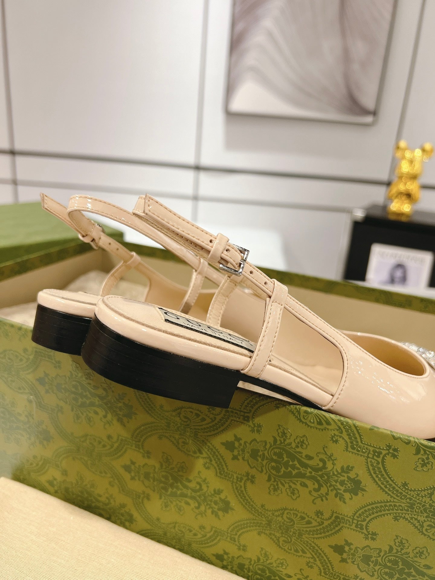METALIC SLINGBACK FLATS IN TAN BEIGE CALFSKIN