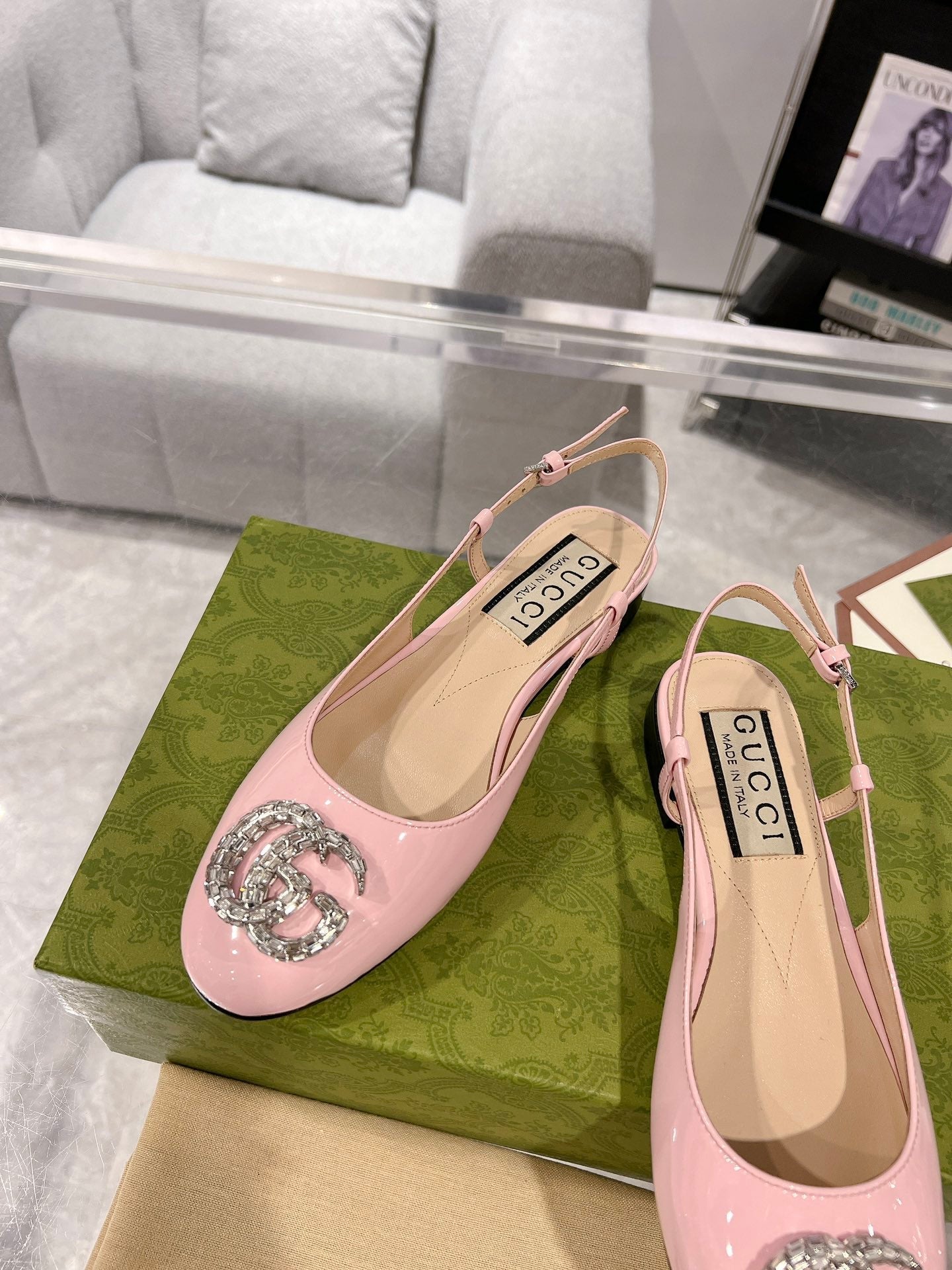 METALIC SLINGBACK FLATS IN ROSE PINK CALFSKIN