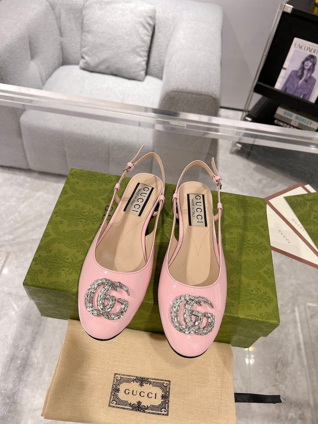 METALIC SLINGBACK FLATS IN ROSE PINK CALFSKIN