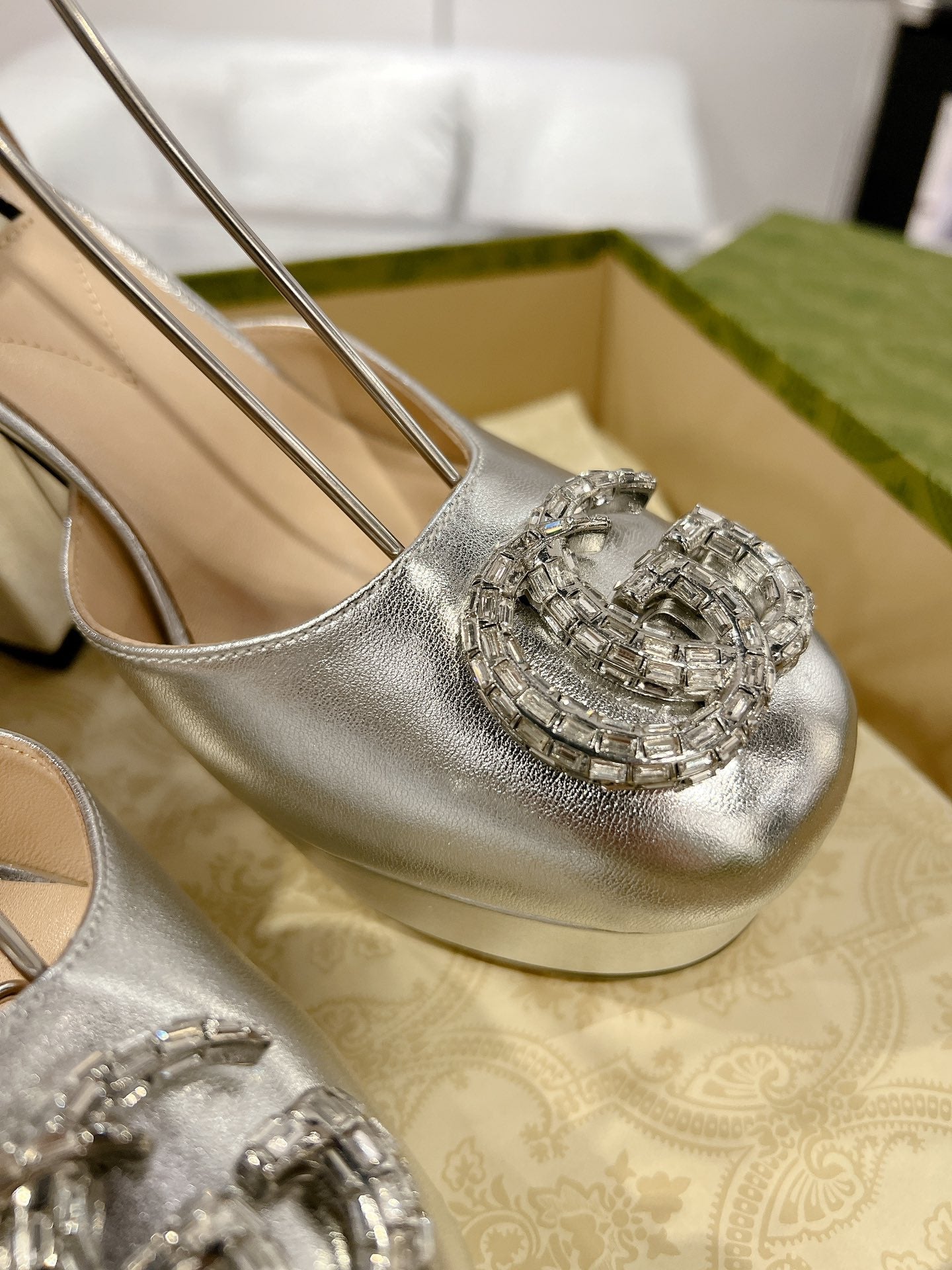 HIGH SANDAL SQUARE HEEL 12 CM IN SILVER CALFSKIN