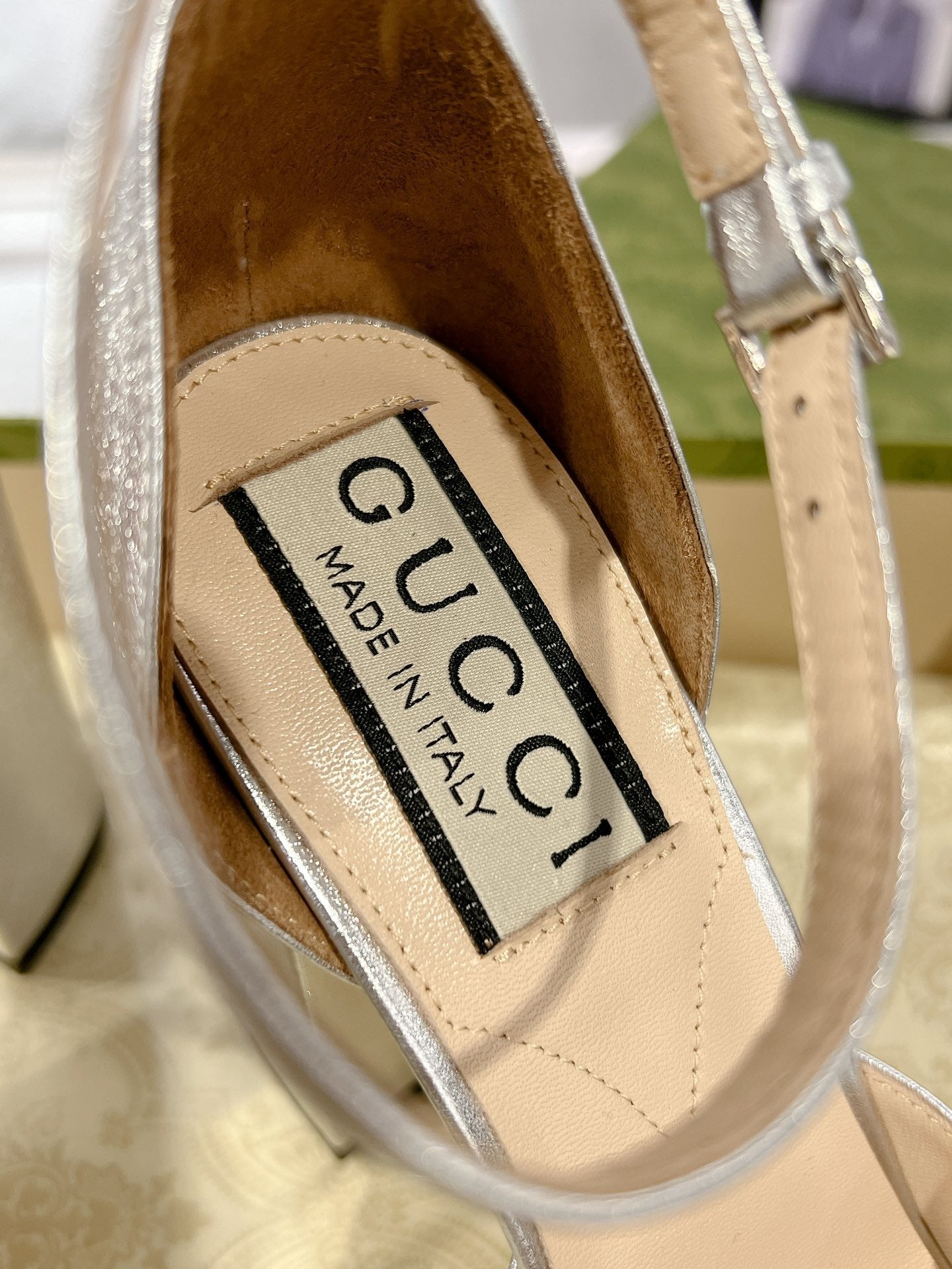 HIGH SANDAL SQUARE HEEL 12 CM IN SILVER CALFSKIN