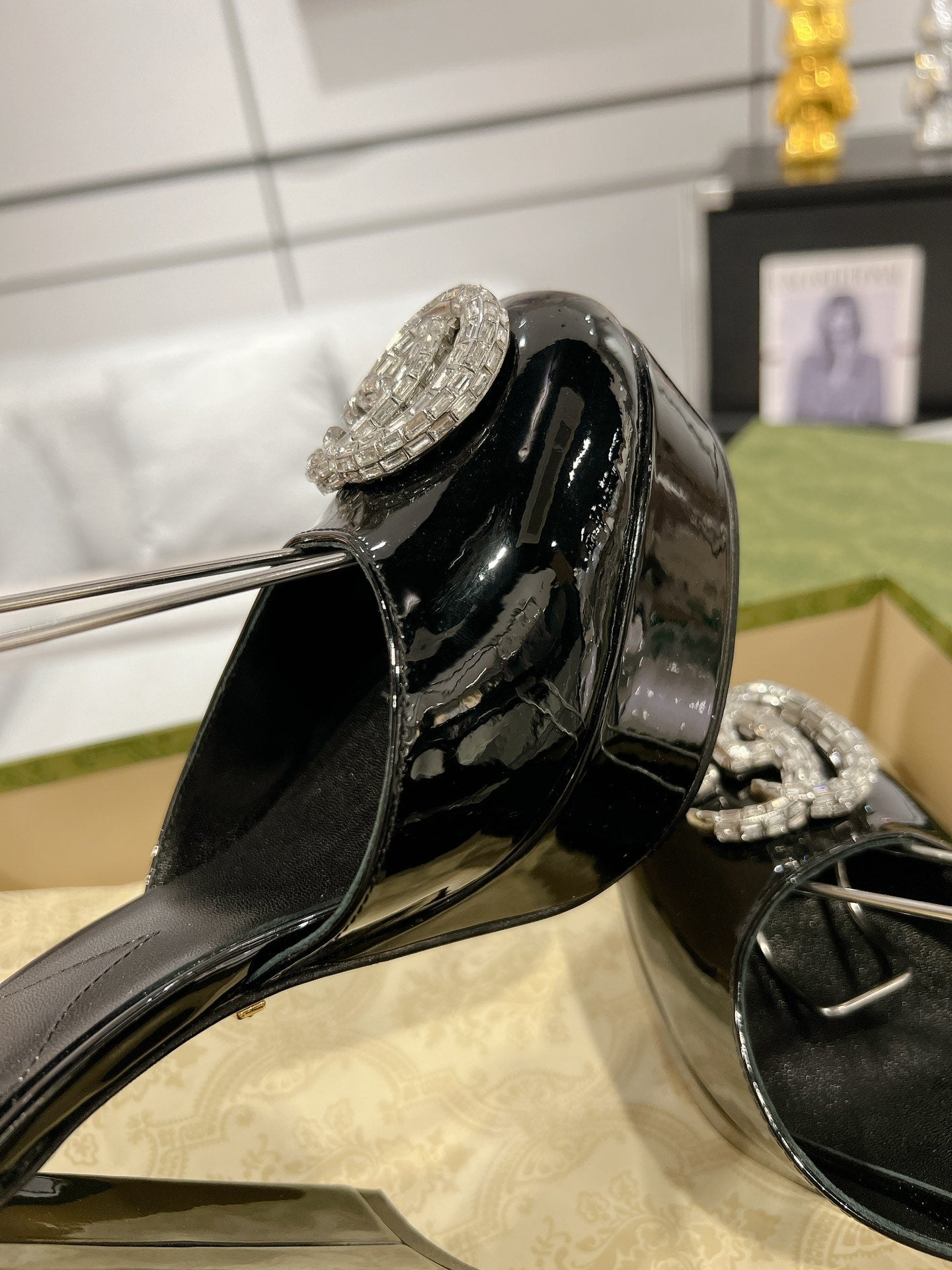 HIGH SANDAL SQUARE HEEL 12 CM IN BLACK CALFSKIN