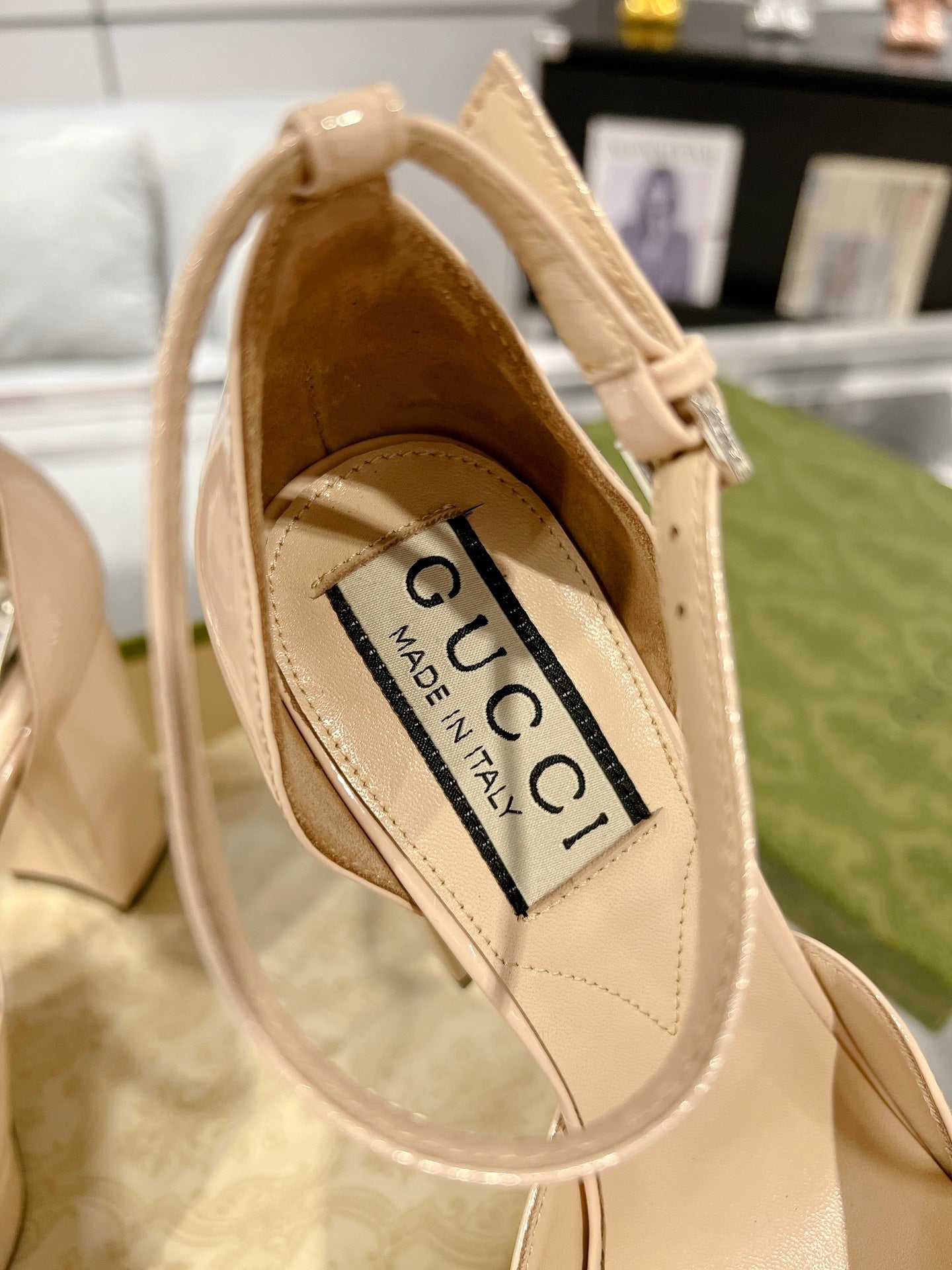 HIGH SANDAL SQUARE HEEL 12 CM IN TAN BEIGA CALFSKIN