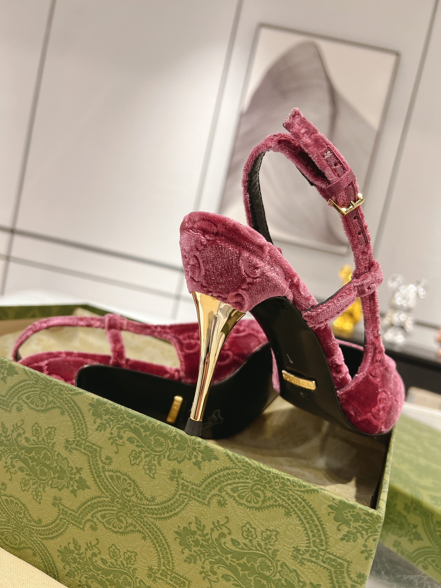 GG SLINGBACK HIGH HEEL PUMP MAGENTA VELVET