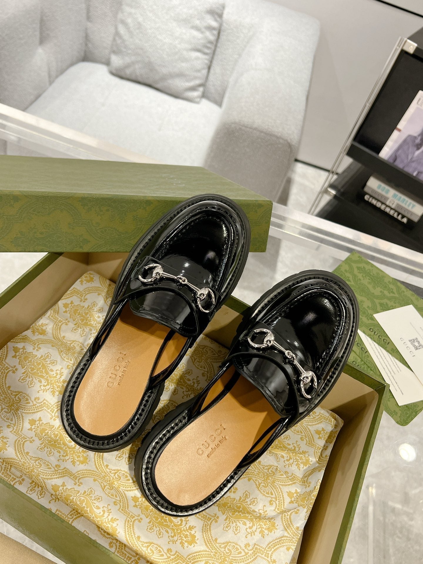 GG MULE WITH HORSEBIT GLOSSY BLACK CALFSKIN