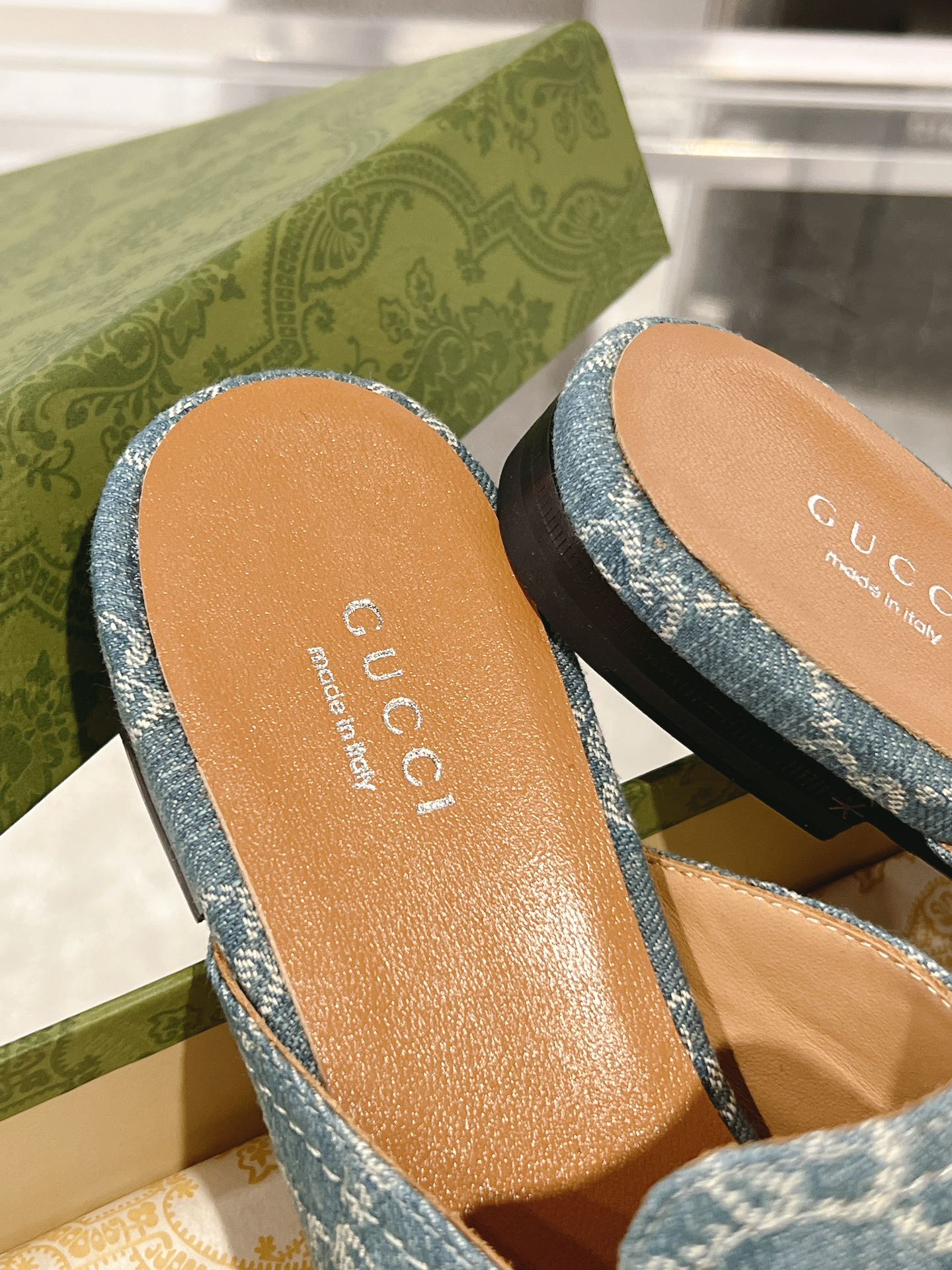 MEN'S MULE WITH HORSEBIT IN SAPHIRE BLUE MONOGRAM JACQUARD FABRIC