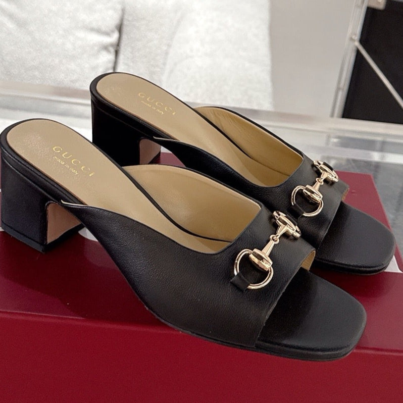 GC Horsebit Slide Black Cowhide 292404