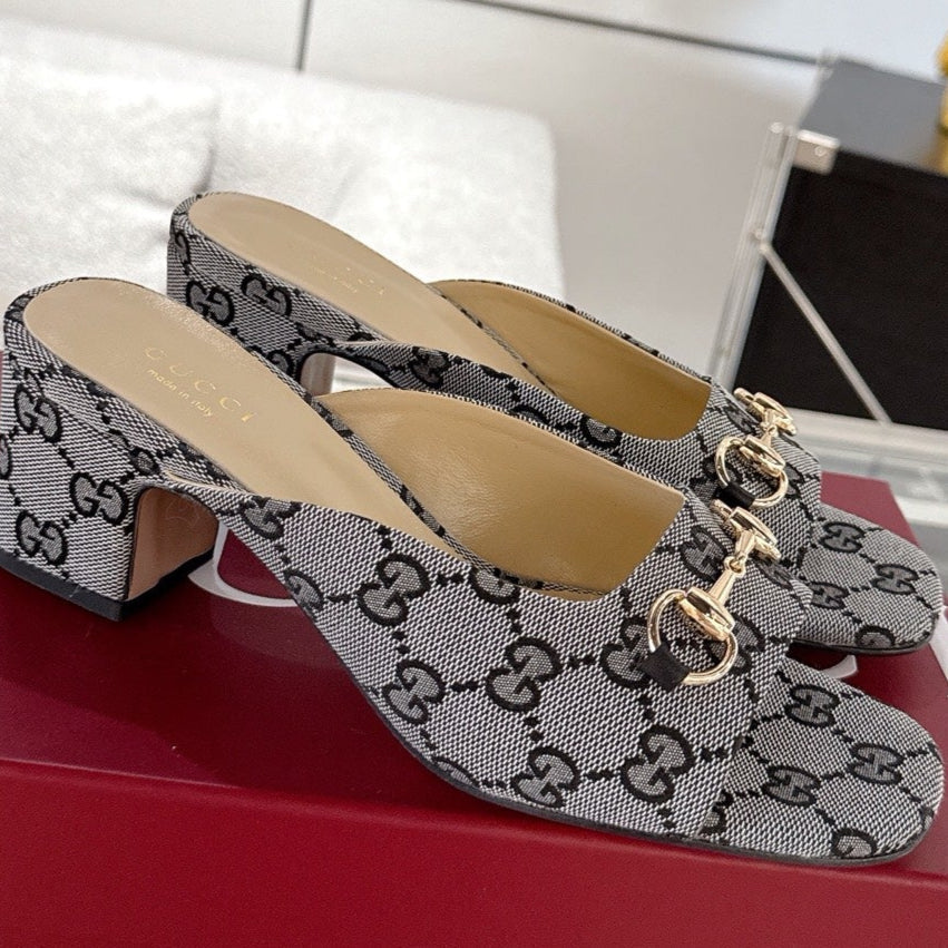 GC Horsebit Slide Gray Canvas Cowhide 292405