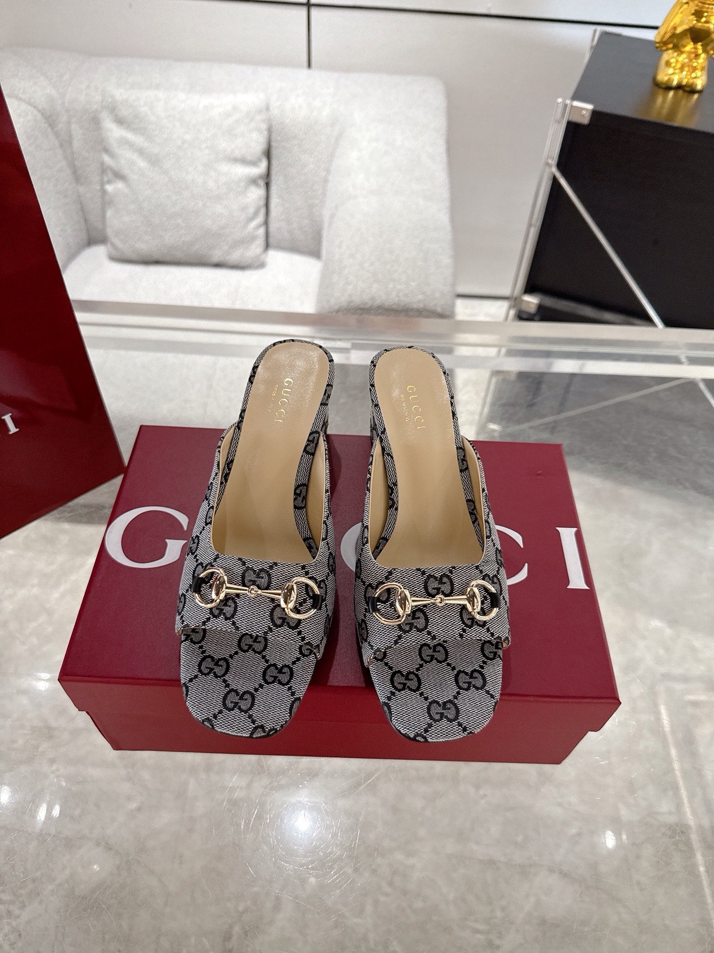 GC Horsebit Slide Gray Canvas Cowhide 292405