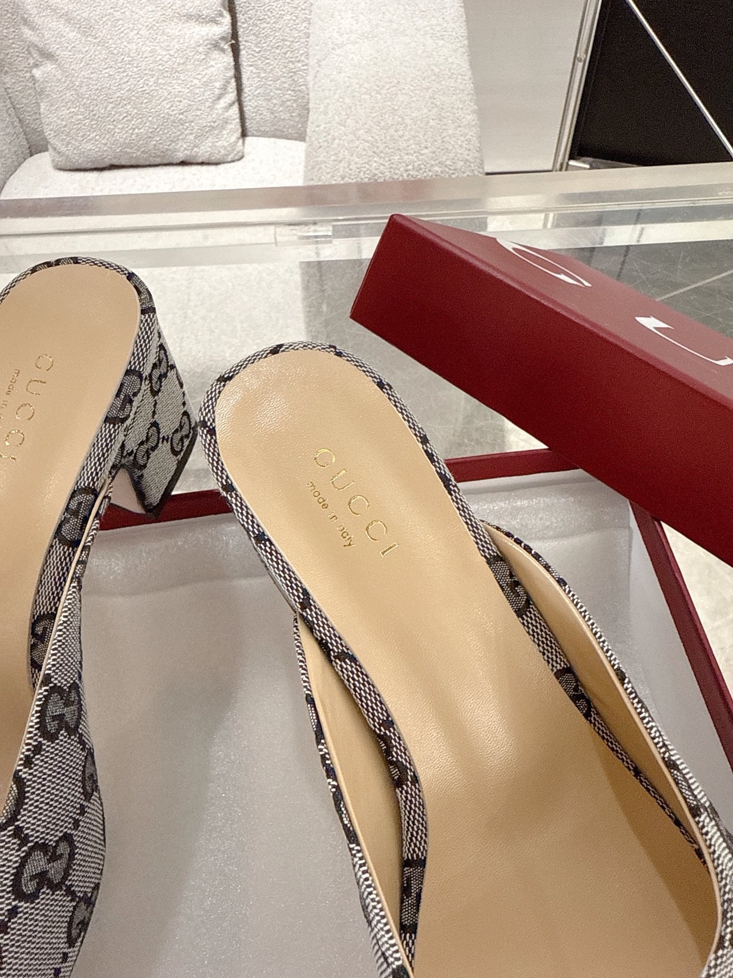 GC Horsebit Slide Gray Canvas Cowhide 292405