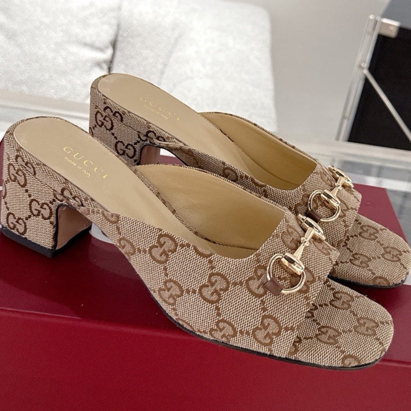 GC Horsebit Slide Brown Canvas Cowhide 292406