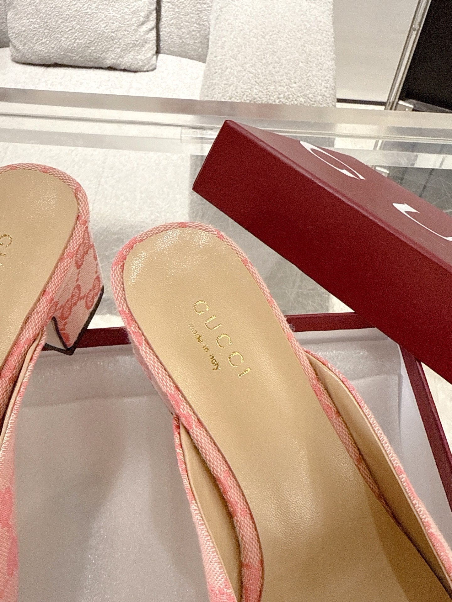 GC Horsebit Slide Pink Canvas Cowhide 292407