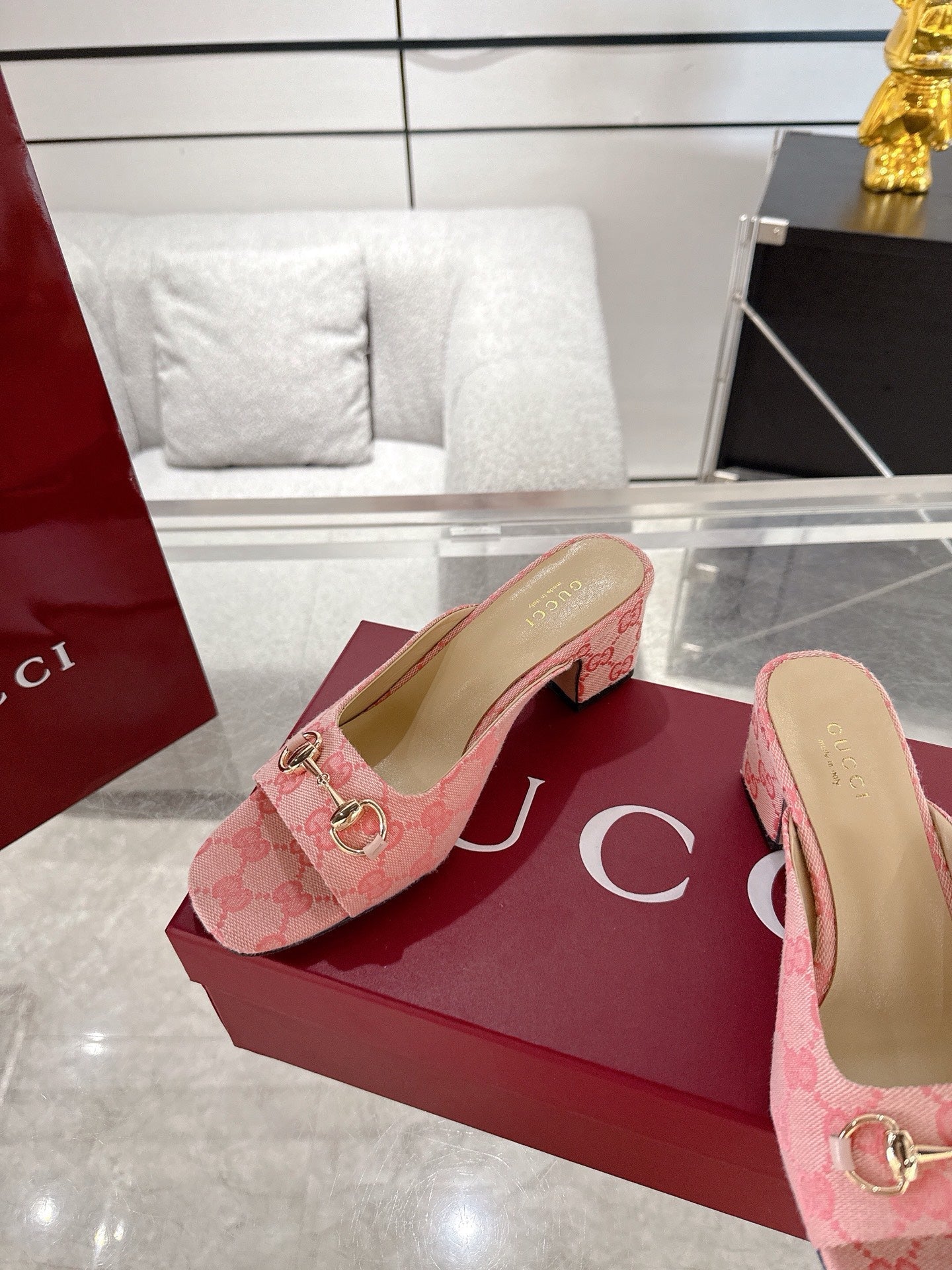 GC Horsebit Slide Pink Canvas Cowhide 292407